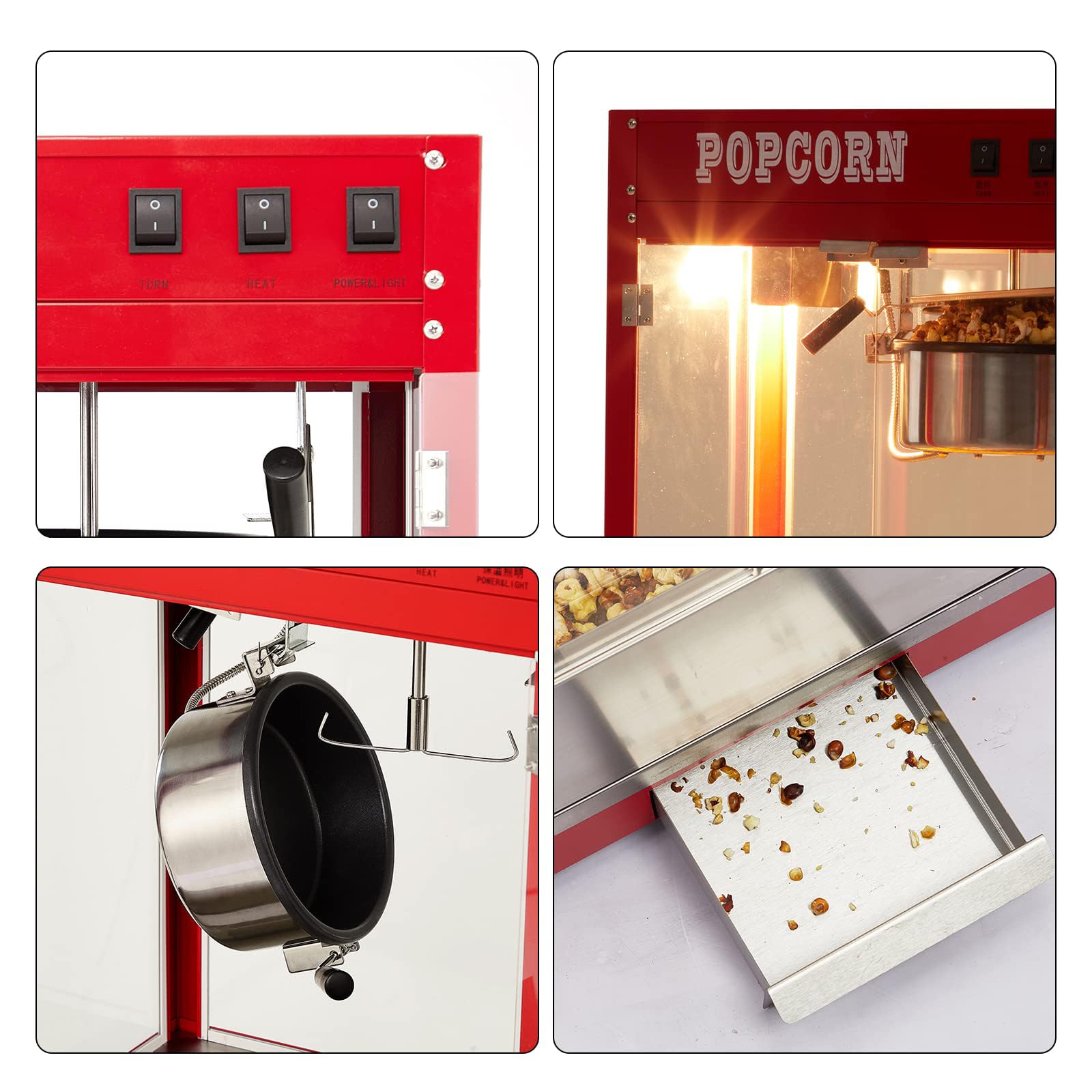 FfiMe Máquina de Palomitas de maíz, Máquina de Palomitas de maíz Profesional de 1400 W, Máquina de Palomitas de maíz eléctrica Comercial, Gran Capacidad, Aislamiento Inteligente, Utilizada en centros