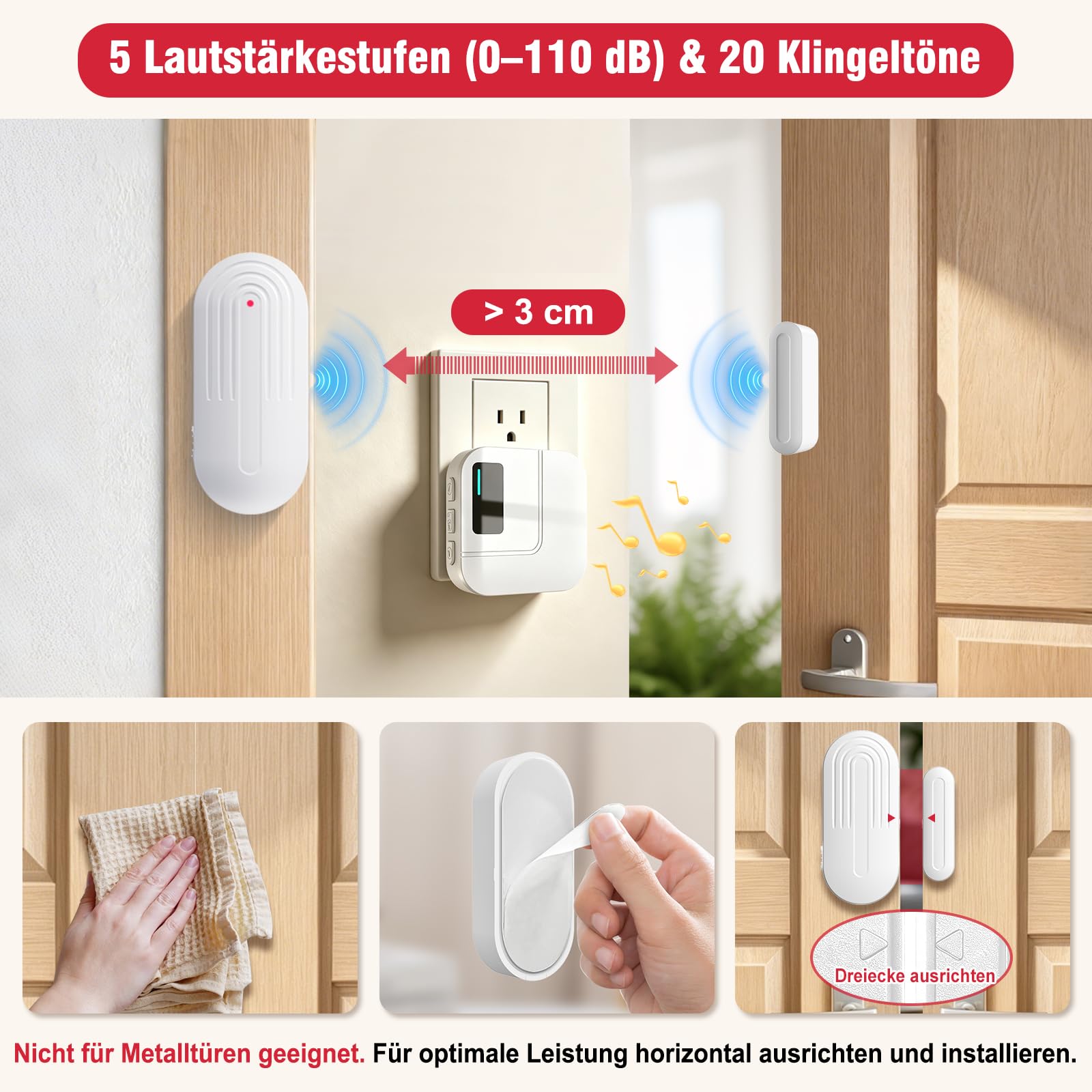 SanJie Alarma de puerta WiFi con notificación de aplicación, sensor de puerta y ventana con receptor, sensor de puerta de 110 dB, alarma para niños y mayores, sensor de puerta WiFi para hogar, oficina