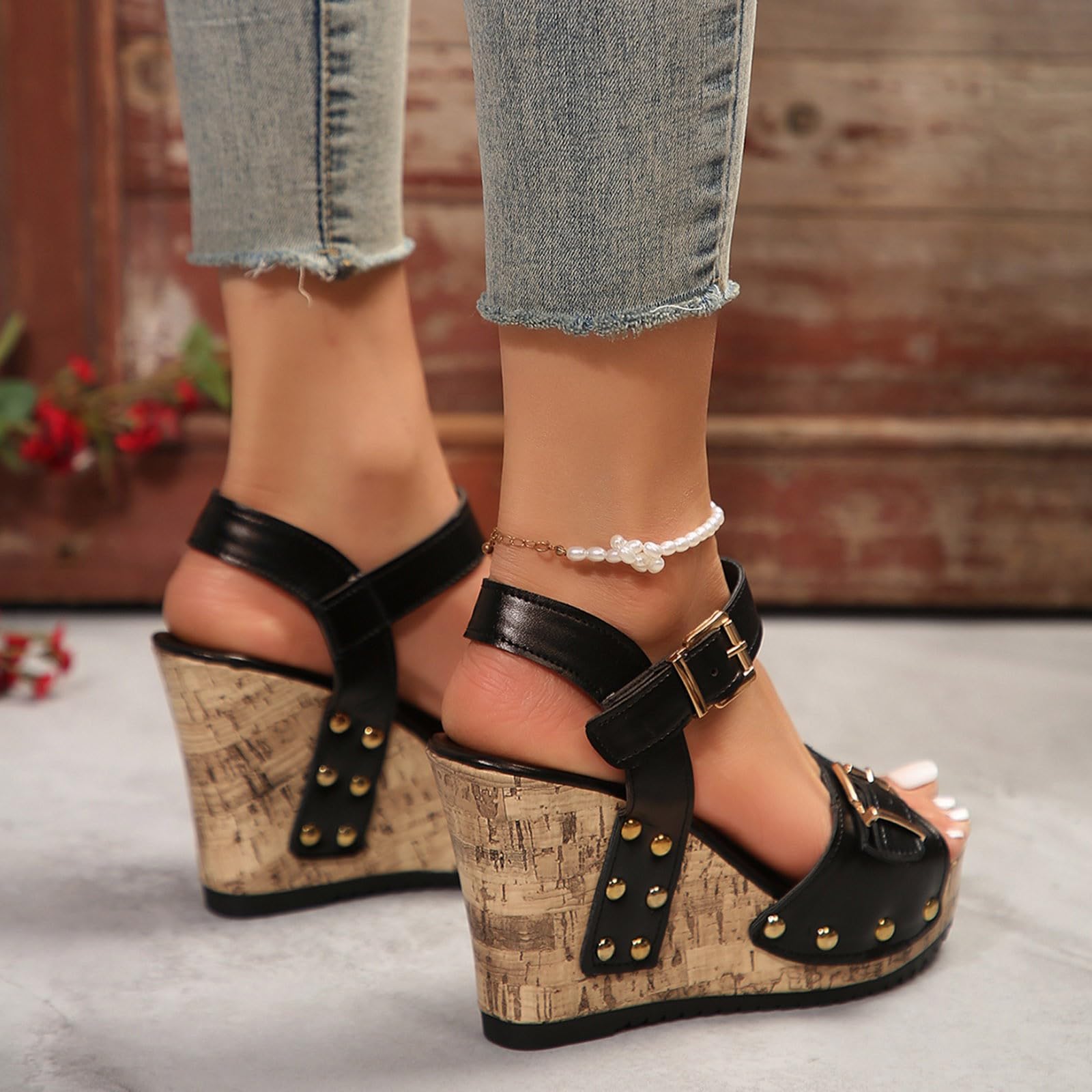 Generisch 2026 Sandalias de tacón alto para mujer Sandalias negras de moda