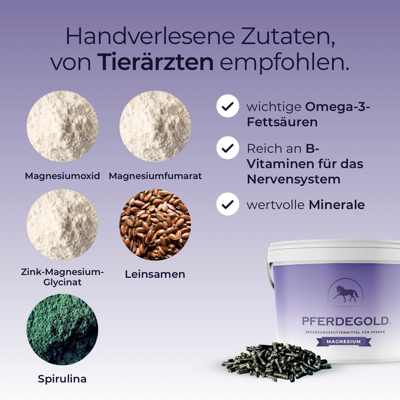 Magnésium 1,5 kg – Granulés pour chevaux avec complexe de magnésium & oméga 3 – Soutient les muscles – 100 % naturel et sans dopage – Haute biodisponibilité