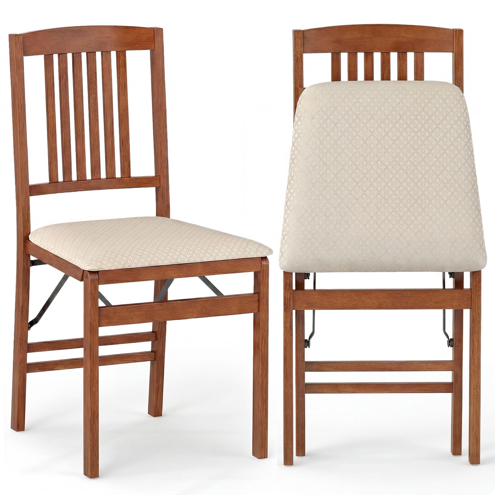 COSTWAY Solid Wood Folding Dining Chairs Set of 2 with Padded Seat, Walnut