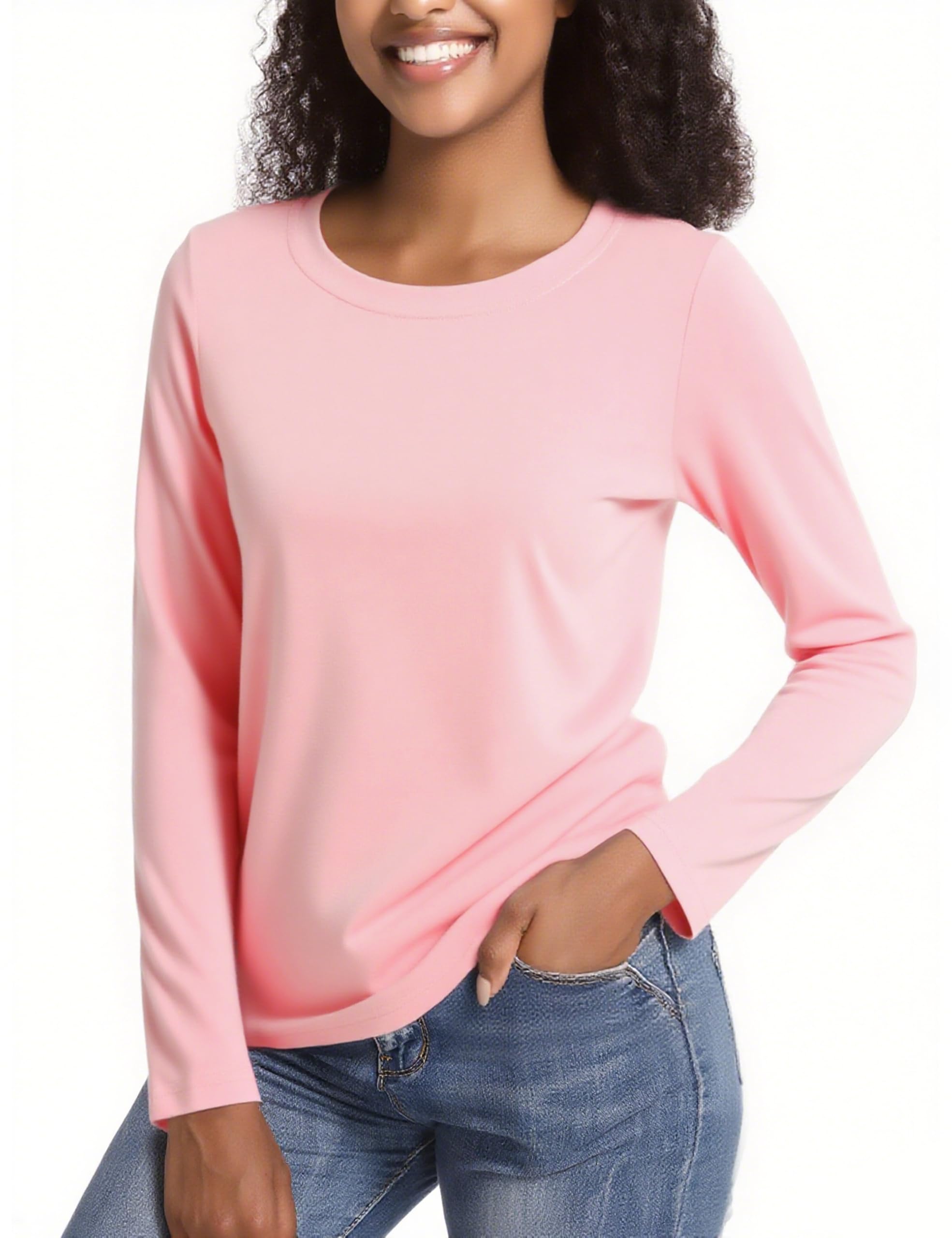 TACVASEN Langarmshirts für Damen T Shirt Baumwolle Langarm Yoga Shirt Rundhals Oberteile Tops Klassisch Unterziehshirt