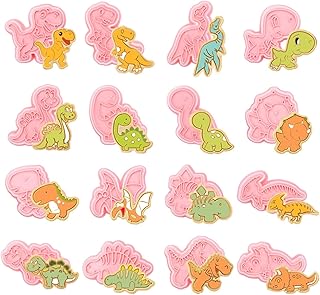 Guiqulai 16 PCS Dinosaur Cookie Cutters with Plunger Stamp, 3D Dinosaur Embossing Cutters, Cookie Candy Food Fondant Pie C...