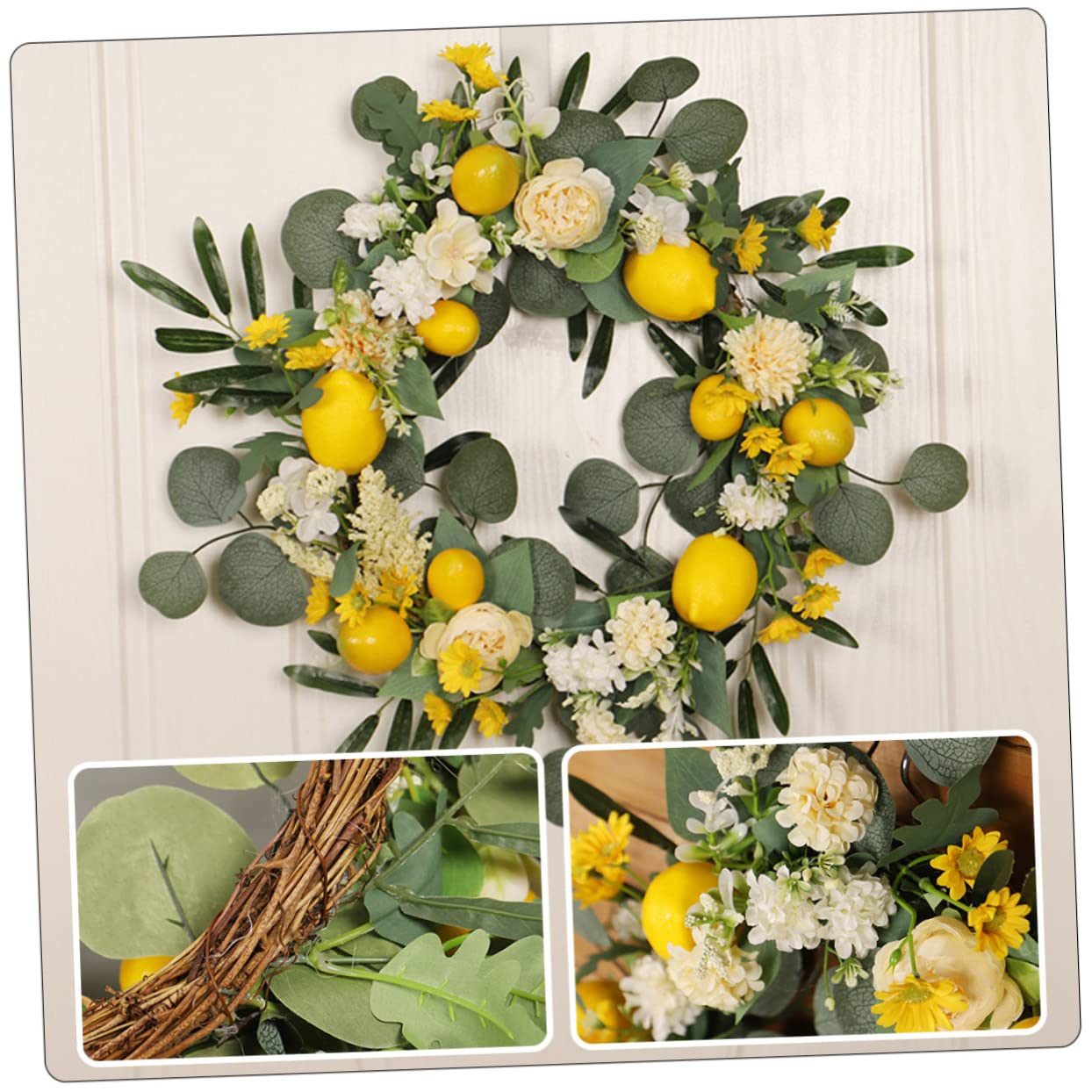 Sommerlicher Zitronenkranz Türkranz aus Seidenblumen, 1 Stück