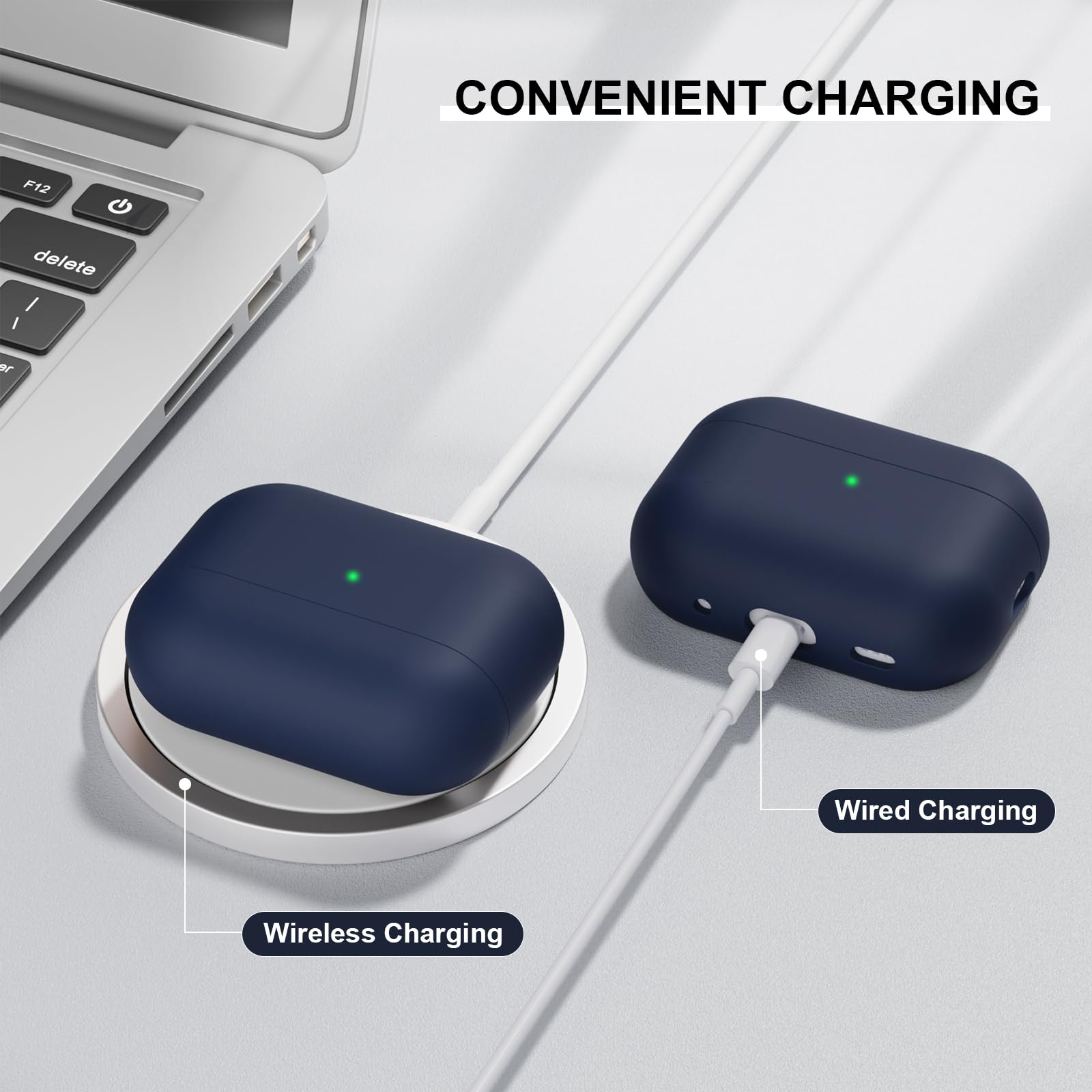 Funda Silicona Compatible con AirPods Pro 2.ª Generación, Ultradelgada Fundas Protectora de Silicona para AirPods Pro 2.ª Generación 2022, LED Visible Frontal, Azul Oscuro — view 7