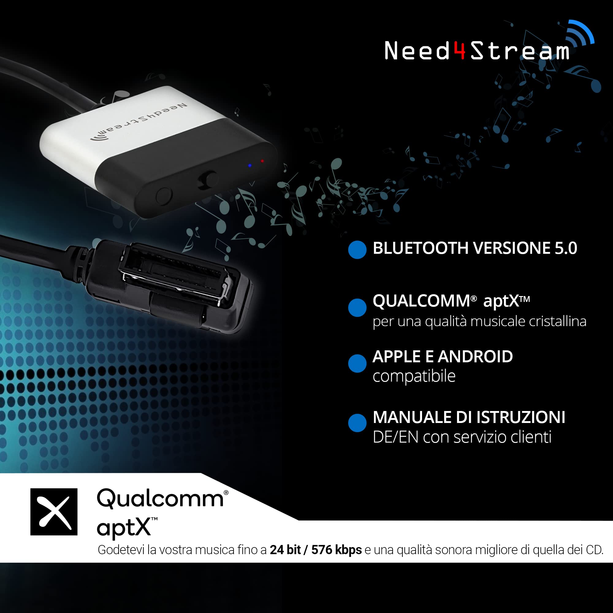 N4S300A_2G AD2P - Interfaccia audio Bluetooth con lista dei titoli, compatibile con Audi MMI 2G, Audi Music Interface AMI adattatore, compatibile con iPhone e smartphone Android
