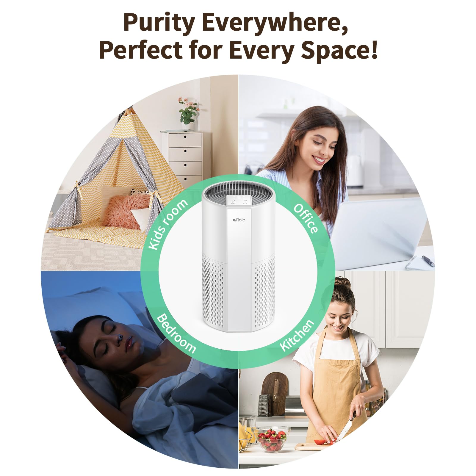 Purificador de aire para el hogar, filtro lavable 4 en 1 para alergias, cubre hasta 1076 pies cuadrados, funcionamiento silencioso, apagado automático y luz nocturna, elimina la caspa de 7