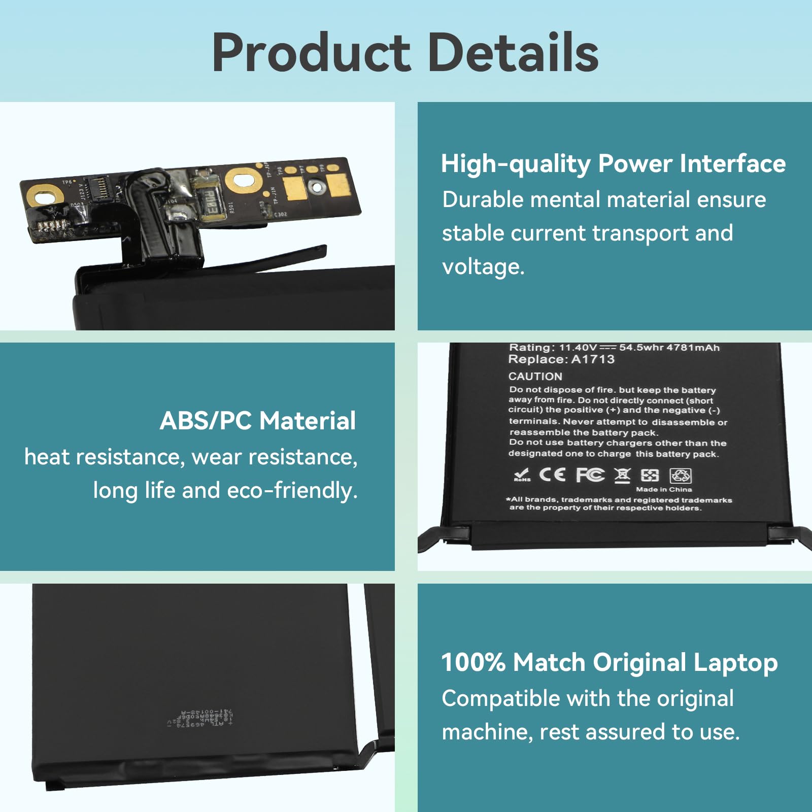 A1713 A2171 Batería para Mac-Book Pro 13" A1708(Late 2016 Mid 2017) A2159 (Touch Bar 2019) A2289 (Touch/2020) A2338(M1 2020/M2 2022) EMC 3164 2978 3301 3456 3578 8162 MacBookPro15,4 MacBookPro16,3
