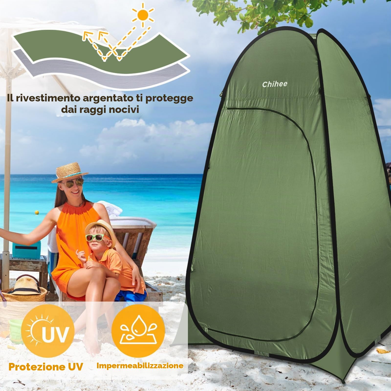 Chihee Tende istantanee Riparo per la privacy all'aperto Pop Up Tenda da campeggio per il bagno Tenda fasciatoio portatile Stalla per toilette da campo istantanea Tenda doccia Spogliatoio