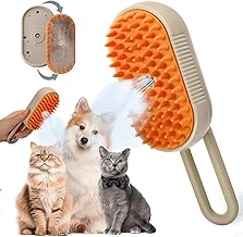 WHIMSY 3 in 1 Pet Hair Brush for Dogs & Cats | Foldable Steamer Grooming Comb | Self Cleaning Lint Remover | Color Dog Hair Brush for Sofa, Clothes, Car | Grooming Kit for Persian Cat, Puppy (Orange)