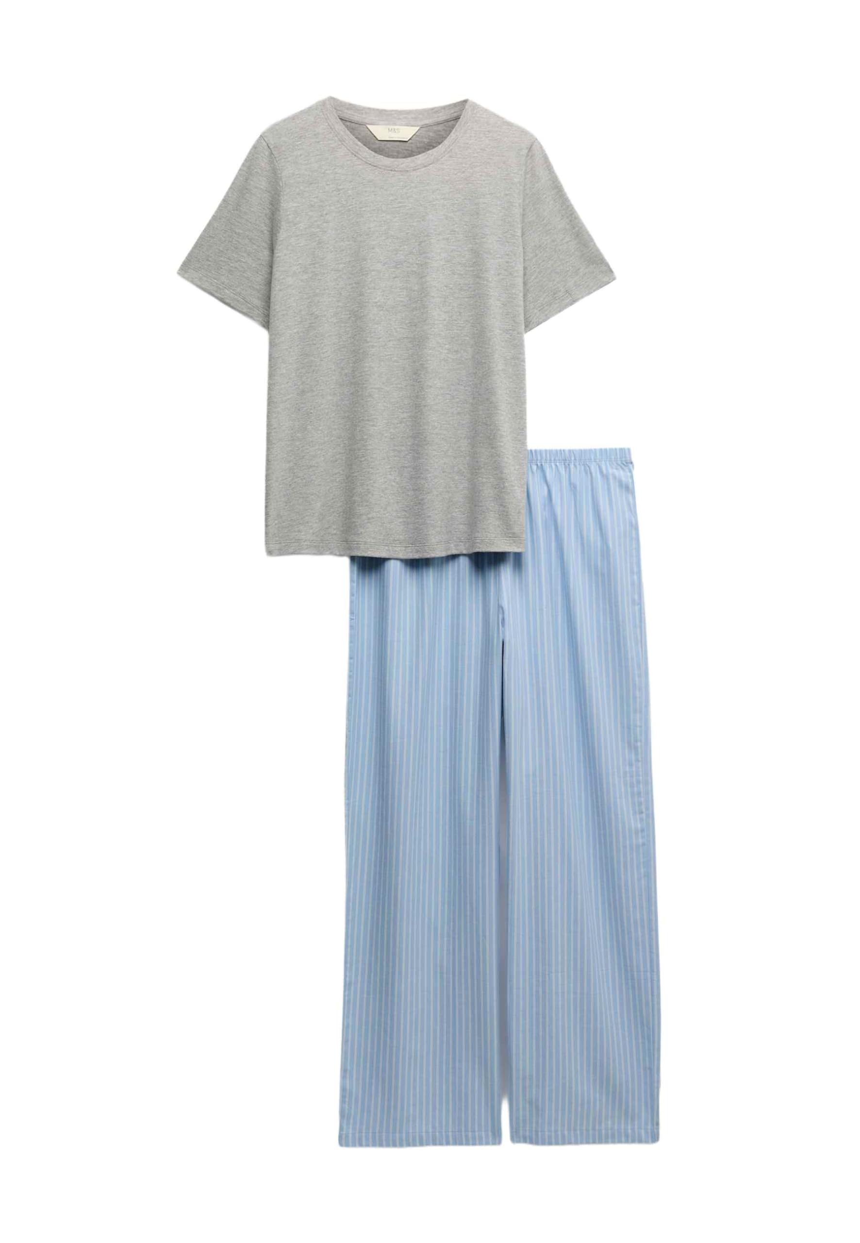 Marks & Spencer Bas de Pyjama Tissé Femme en Pur Coton, Taille Élastiquée, Finition Brossée