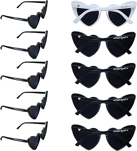 PartyGifts&Beyond - Gafas de sol en forma de corazón para despedida de soltera, paquete de 10 lentes de sol para novia, regalo de escuadrón de novia