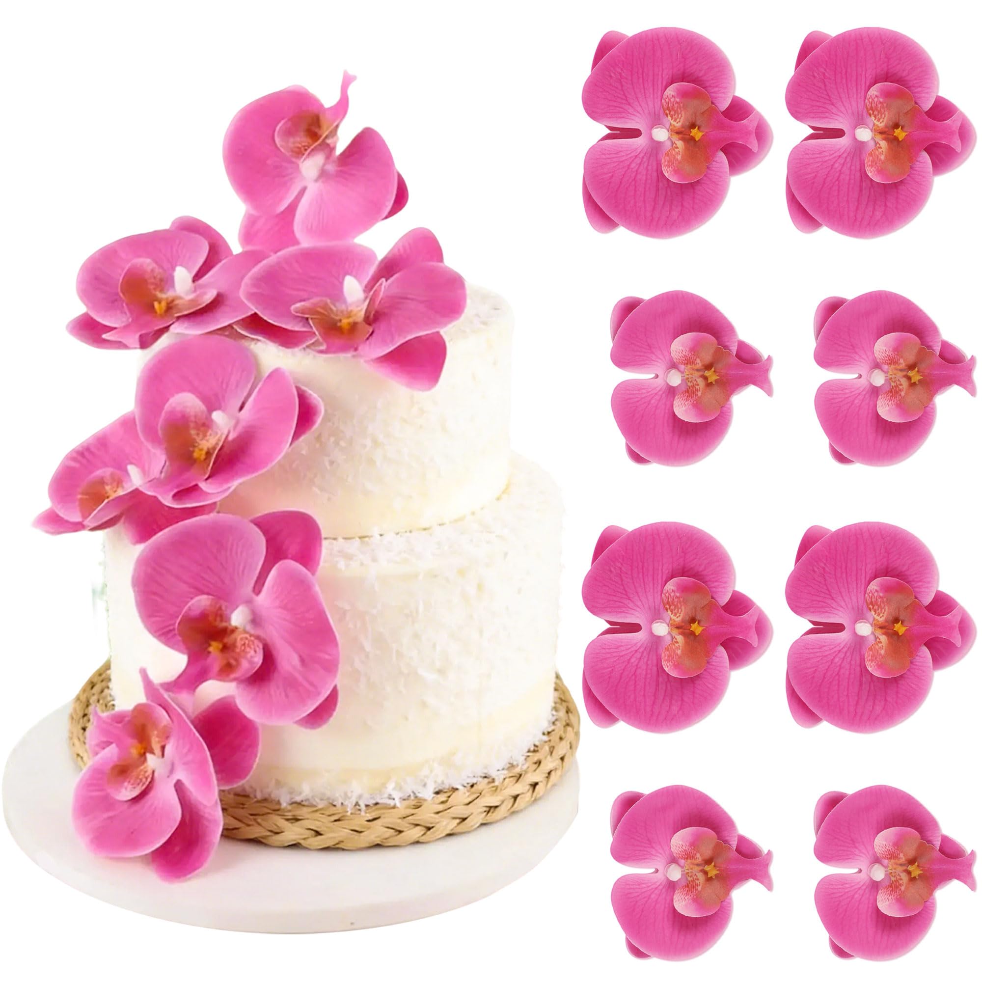 Keaziu 8PCS Artificial Phalaenopsis Cake Toppers Rose Red Butterfly Orchid 3D Flowers Cake Decorations for Floral Wedding Bridal Engagement Women Birthday Mother's Day Party Decoration Supplies โ image 1