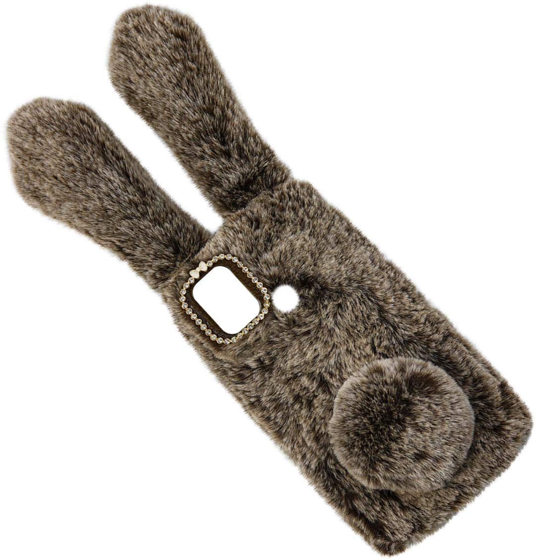 YKTO Custodia Fur Fluffy Fur Case per TCL 30E Peluche BackCover Coniglio Custodia per Ragazze Fuzzy Cute Warm Winter Soft Furry Fluffy Ball Fur Hair Cover Protettiva in Peluche,Marrone