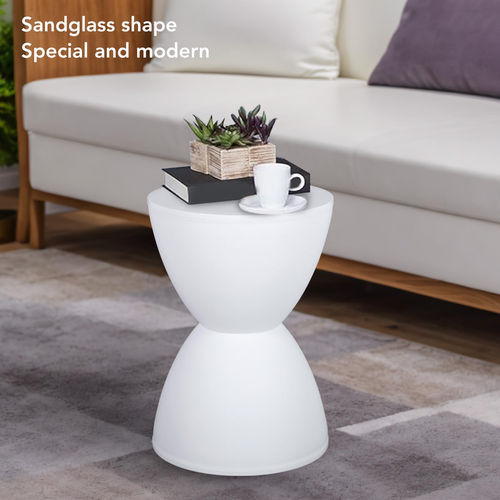 Sgabello Moderno in Clessidra Tavolo a Forma di Clessidra Sgabello per Scarpe Sgabello da Esterno Rotondo in Stile Semplice e Moderno Adatto per la Decorazione Domestica (WHITE)