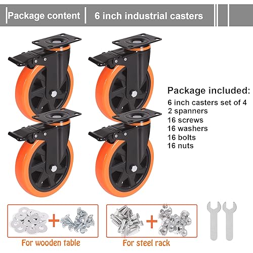 Miniatura 5 de Ruedas giratorias de 6 pulgadas de 3000 libras juego de 4 ruedas resistentes con freno ruedas industriales de bloqueo de doble placa de seguridad
