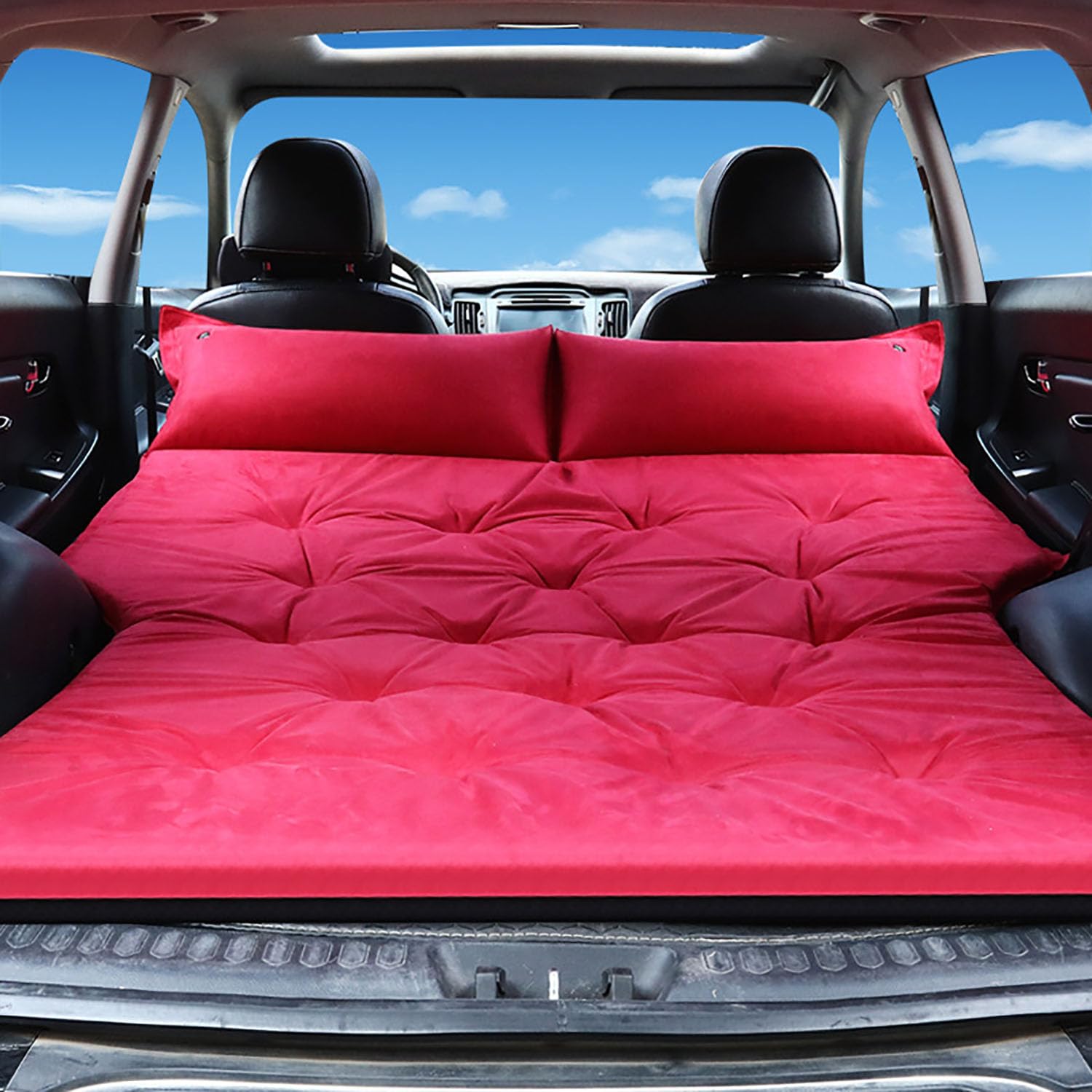 Materasso Gonfiabile per Auto per VW Multivan T6 Teramont Touareg T5,Materassino Floccata Portatile Pieghevole Letto Aria Multifunzionale Airbed,K-Red