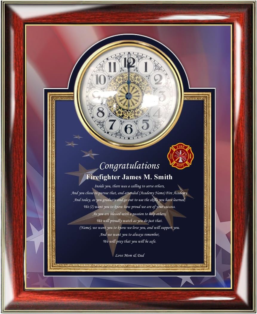 Congratulation Fire Academy Graduation Firefighter Gift Personalized Fire Fighter Poem Wall Clock Frame for Fireman Graduate Fire School Congrats