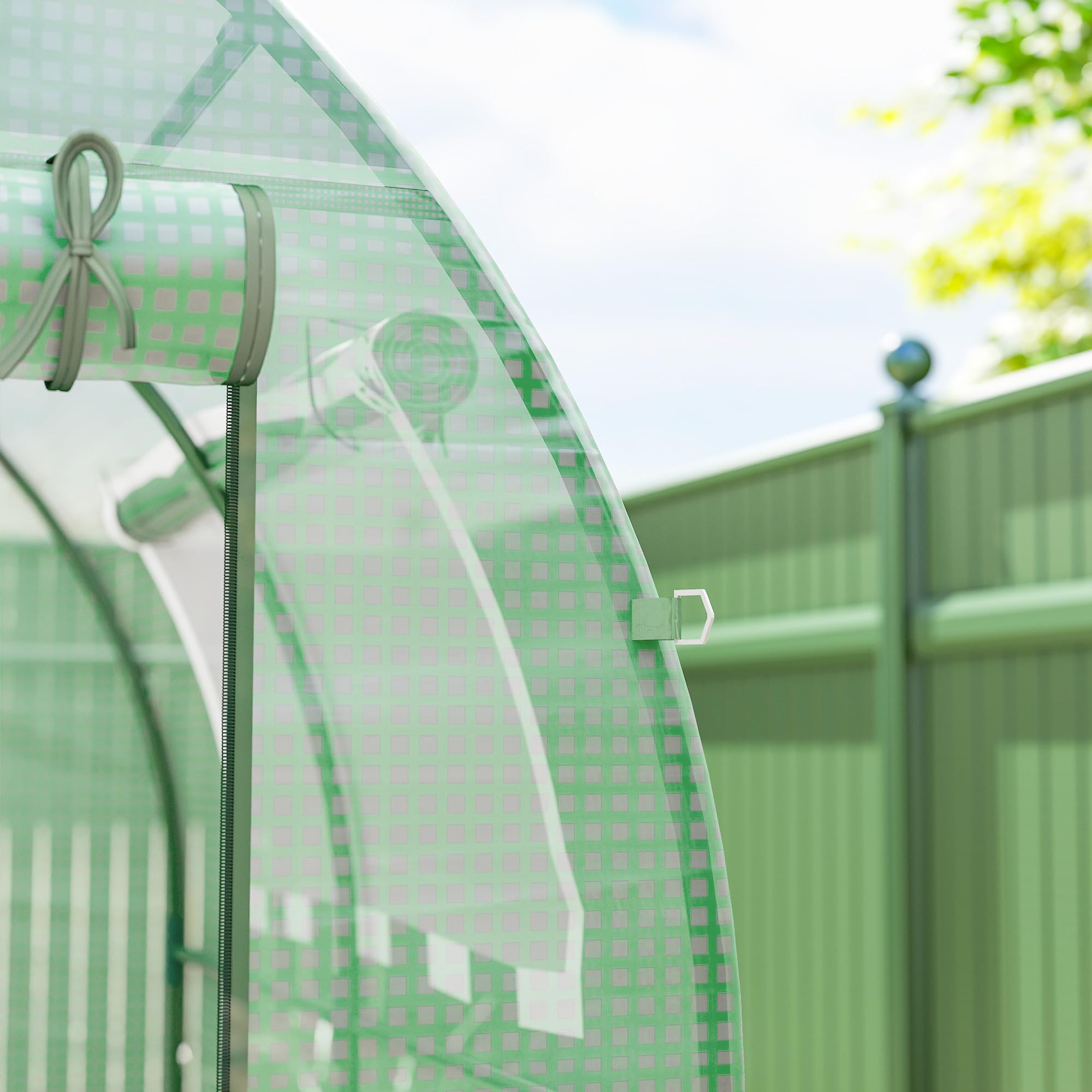 Outsunny Serre tunnel de jardin 3,24m² 180x180x200cm cadre acier porte fenêtre enroulables bâche PE verte