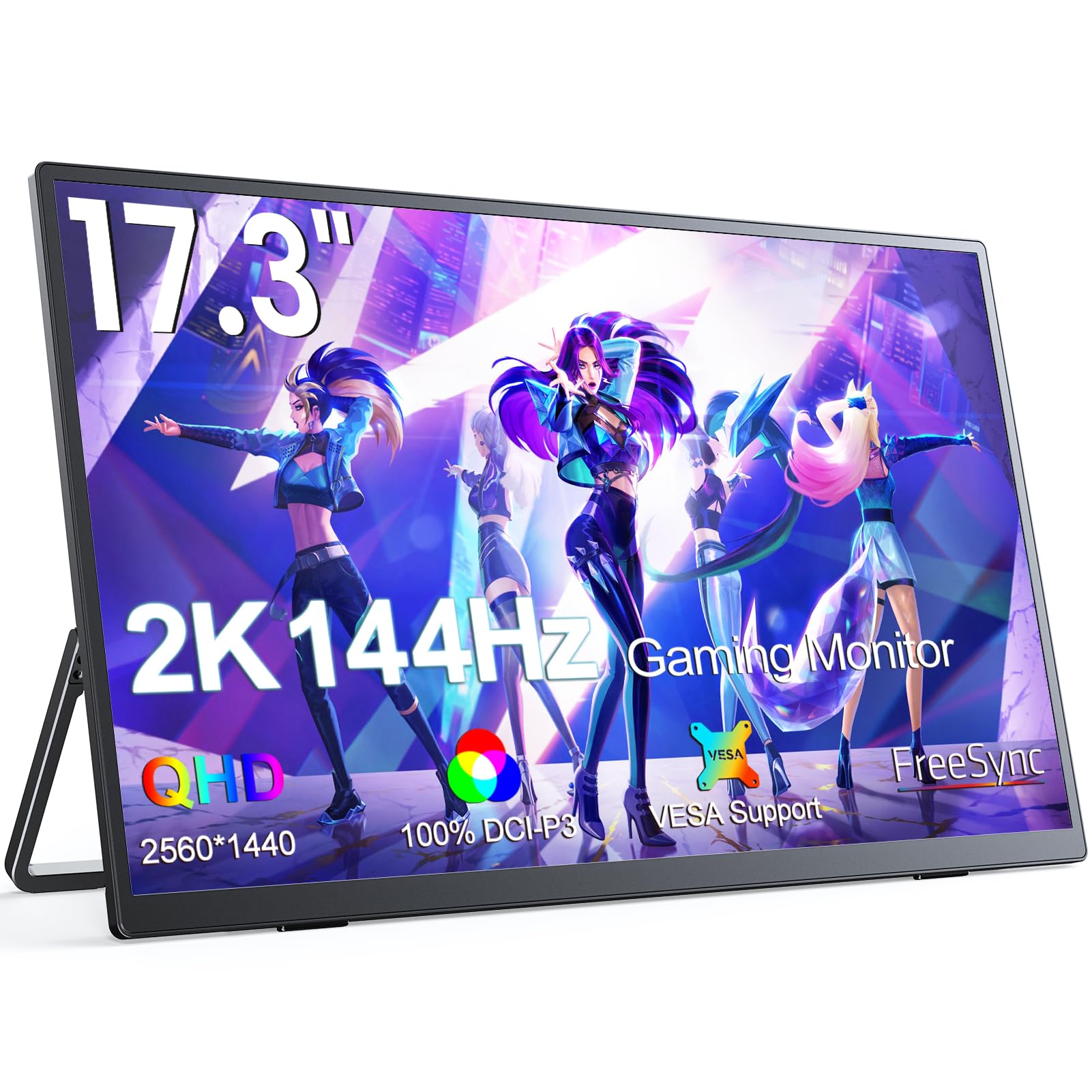 UPERFECT 17.3 Pollici 2K 144Hz Monitor Gioco Portatile con Schermo Opaco IPS Eye-Care 2560 * 1440 400 Nit Mini HDM Tipo C per Laptop PC PS4/5 Xbo Switch, Display Mobile Compatibile VESA