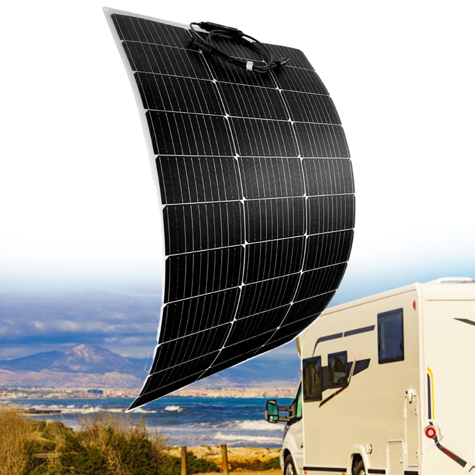Weimilor 150W Flexible Solar Panel /200W/300W/400W/520W Monocrystalline Semi-Flexible Bendable Mono Off-Grid Charger For Marine Rv Cabin Van Car Uneven Surfaces,