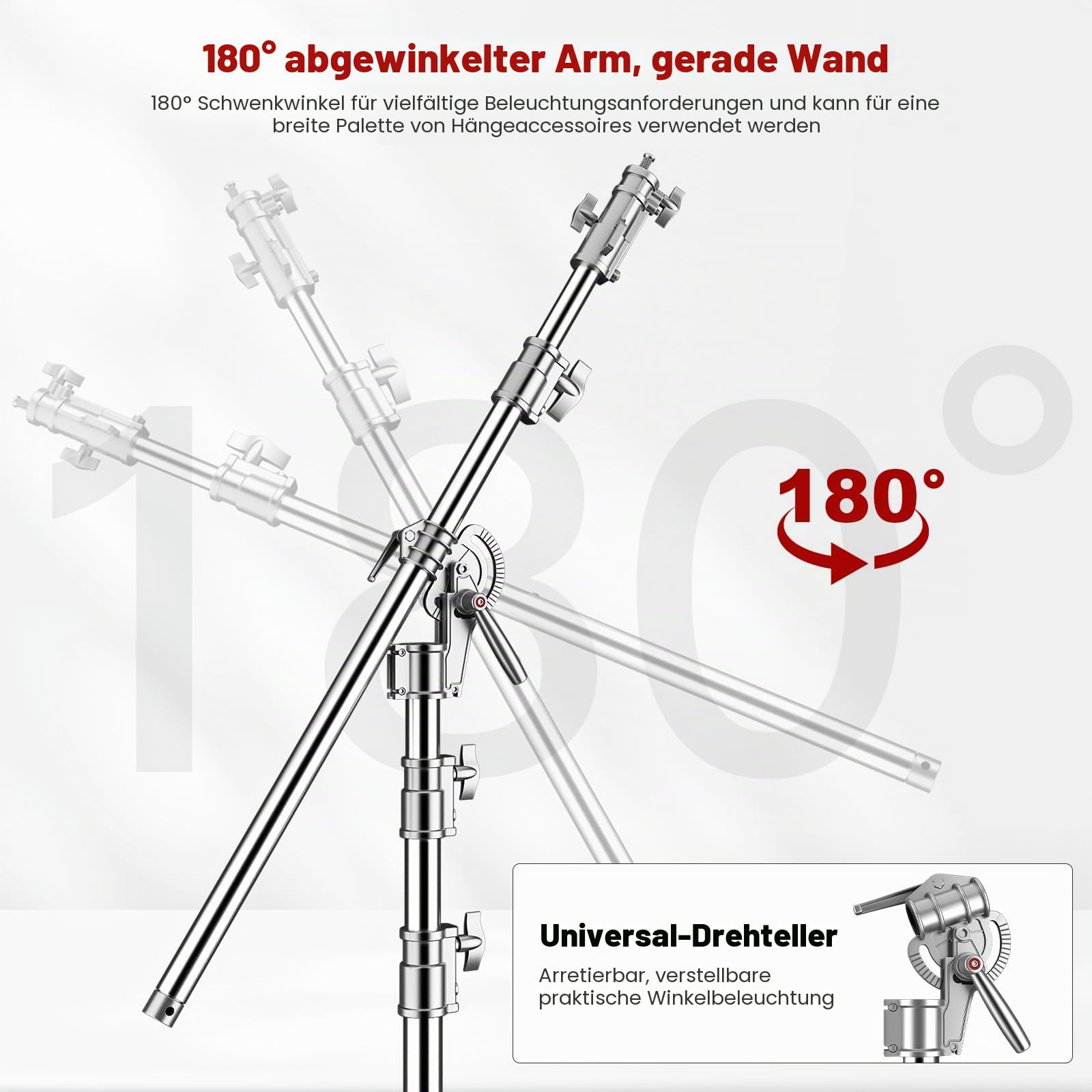 Soonpho Pro 100% Edelstahl Lichtstativ C Stand mit Rollen und Galgen,Metal Heavy C-Stand Schwerlast max. Höhe 450 cm (14,76 Fuß) Gefaltete Höhe 157 cm (15,1 Fuß) für Reflektoren,Monolichter