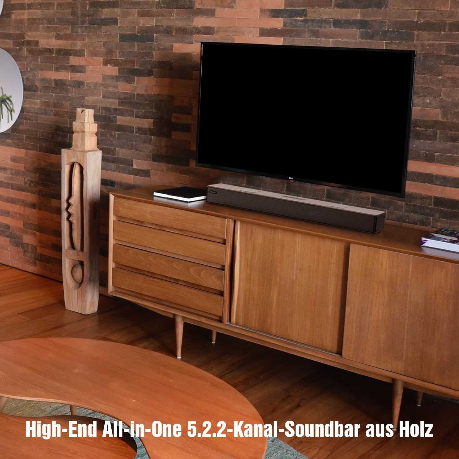 Hiwill 5.2.2ch Soundbar für TV Geräte mit Dolby Atmos, 400W All-in-One TV Soundbar mit 2 integrierte Subwoofer, Holzgehäuse Heimkino Soundsystem, Lautsprecher für Fernseher, HDMI eARC/Optisch/Aux