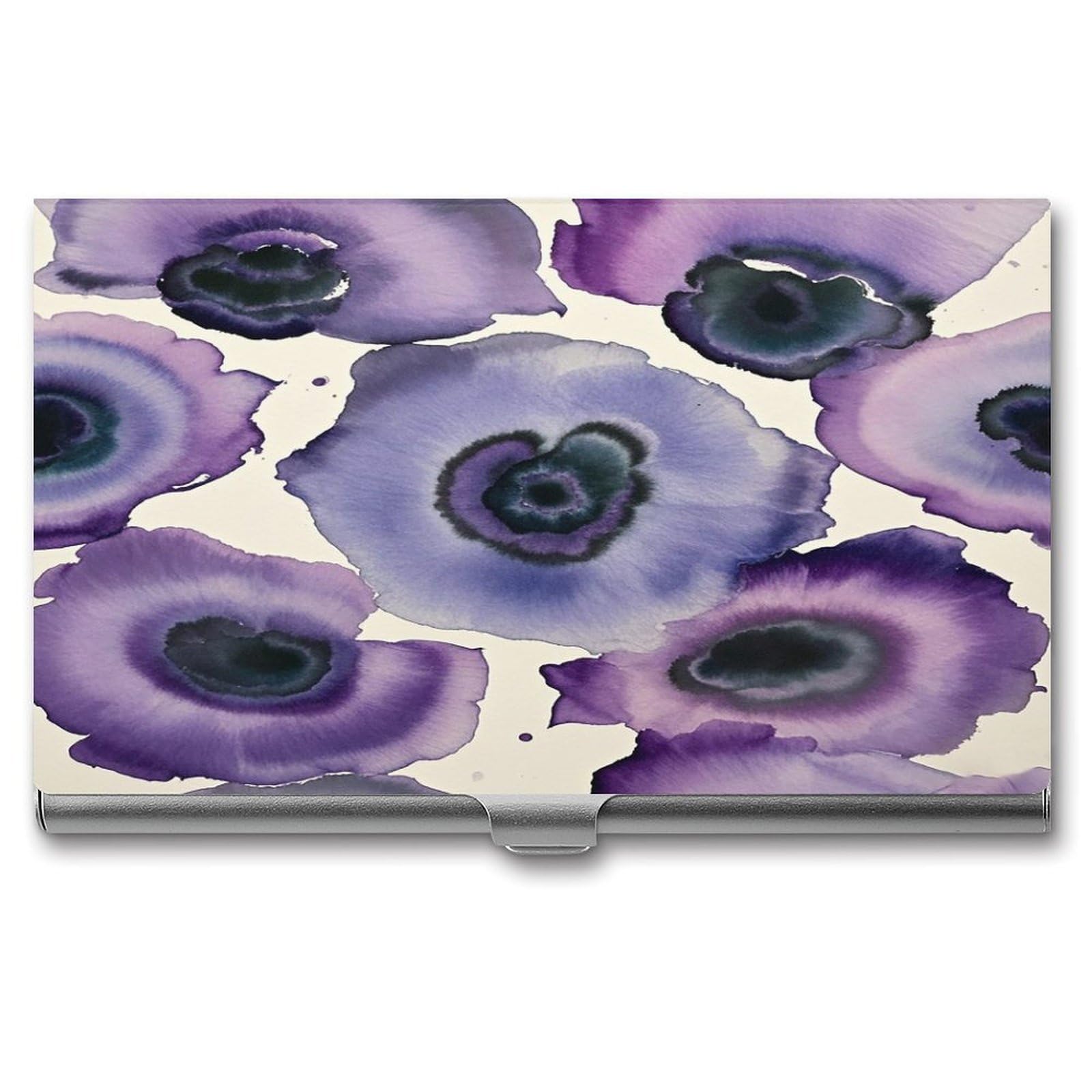 FekiLoot Abstract Watercolor Purple Business Card Holder Aluminum Alloy Business Card Case Convenient to Carry Business Card Dispenser for Men Women