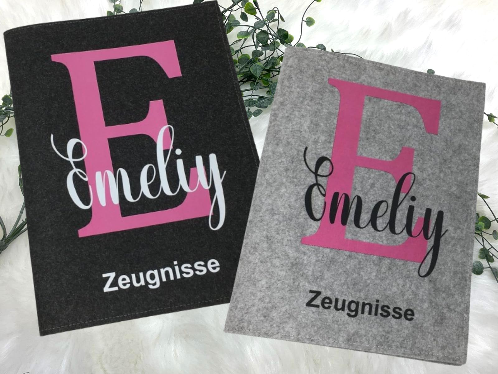 Zeugnismappe mit Namen - Mädchen und Jungen - Personalisiert Filz A4 Buchstabe Pink - Dokumenten Urkunden Mappe Kinder - Hefter Zeugnisse - Sichtbuch
