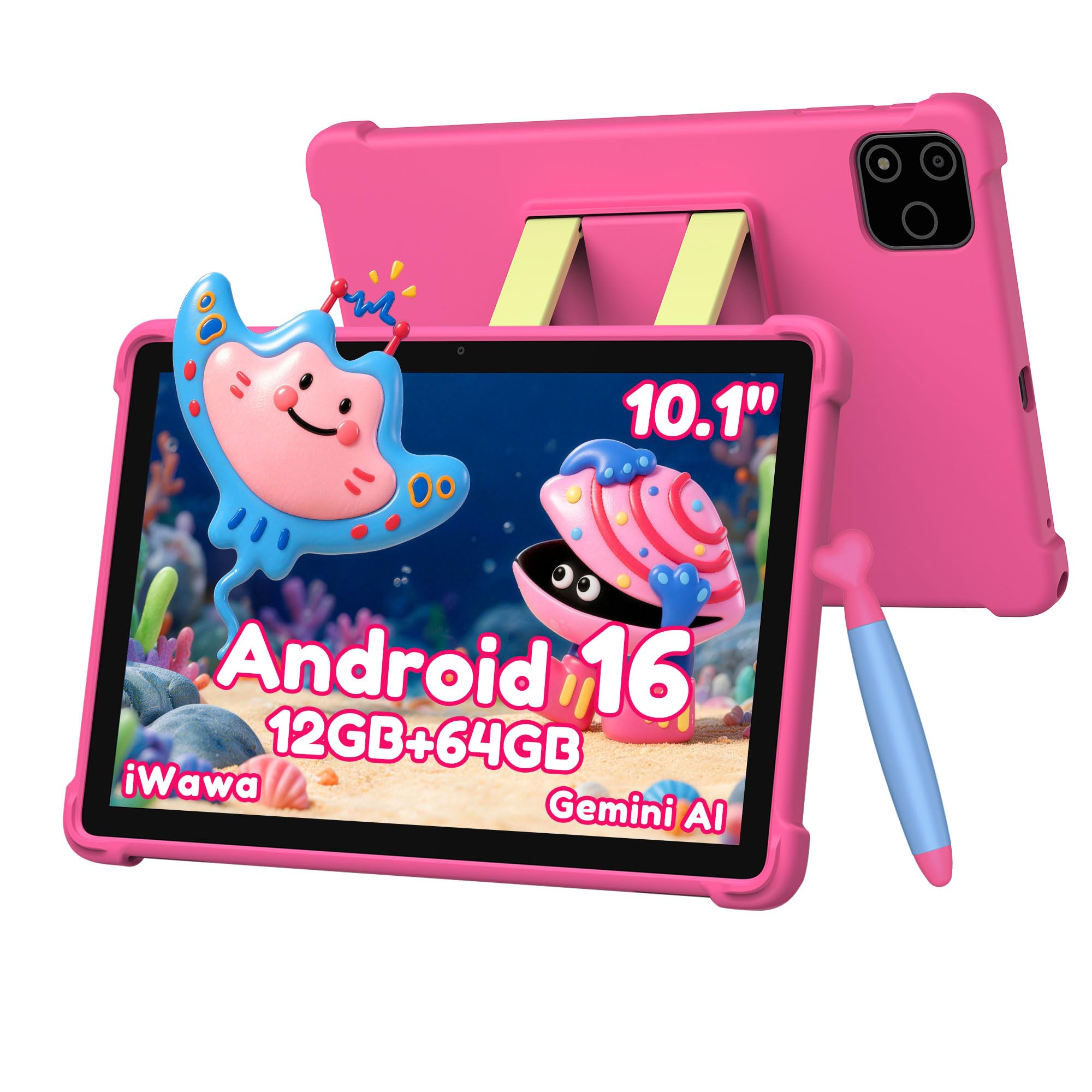 ALLDOCUBE 10" Tablet per bambini con stilo, Android 16, 64GB, 6000mAh, Rosa