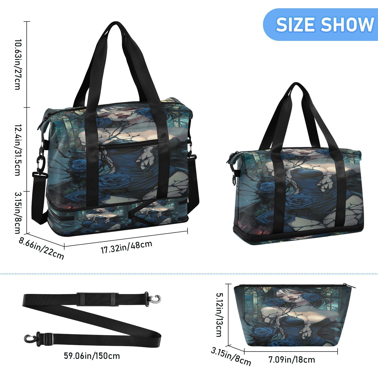 Anime Beauty Dark Gothic duża pojemność podróżna torba sportowa siłownia sport noszenie z regulowanym paskiem do treningu
