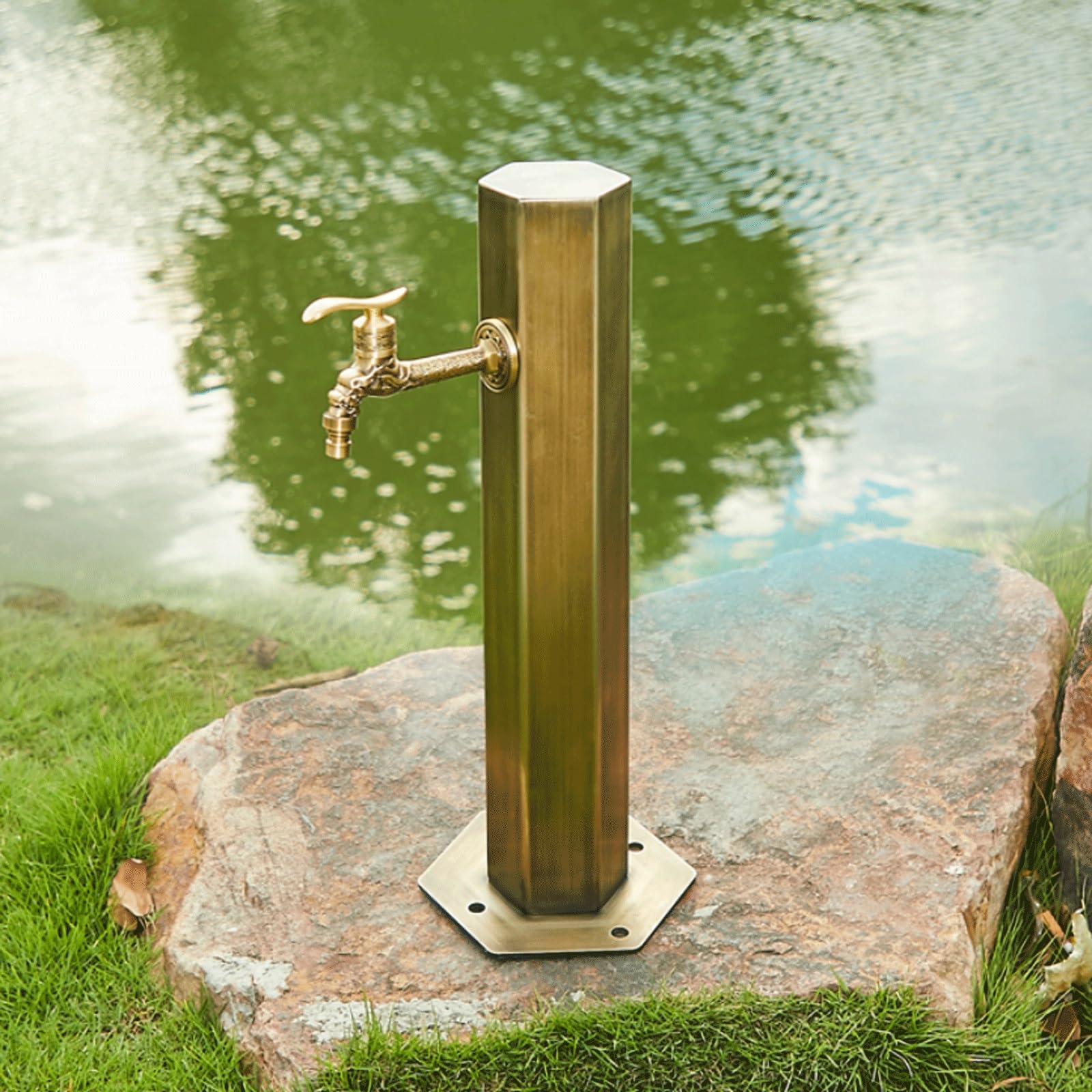 Colonna d'acqua da giardino in acciaio inossidabile antico da 19,7'', rubinetto verticale esagonale, fontana decorativa, erogatore d'acqua, idrante