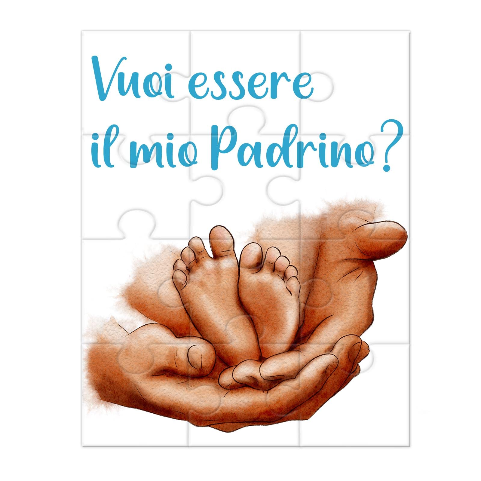 Vuoi essere il mio Padrino? Puzzle Personalizzato per Padrino di Battesimo – Con Disegno Piedini e Mani e Frase Personalizzata – Idea Regalo Originale e Tenero