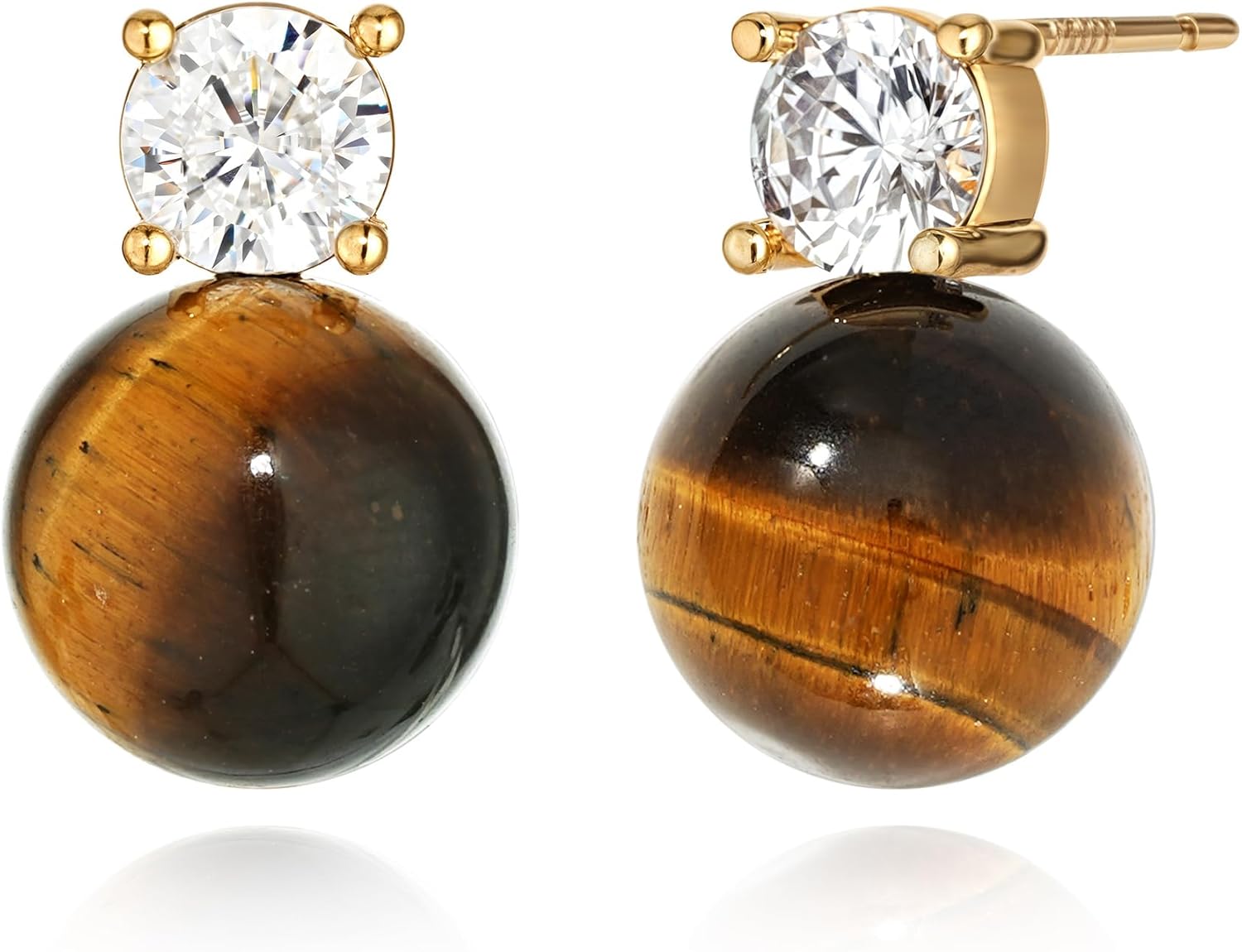 LOYATA Gold Stud Earrings for Women-Diamond Crystal Ball Stud Earrings 14K Gold Plated/925 Sterling Silver Post Hypoallergenic Small Statement Earrings for Women Jewelry Gifts