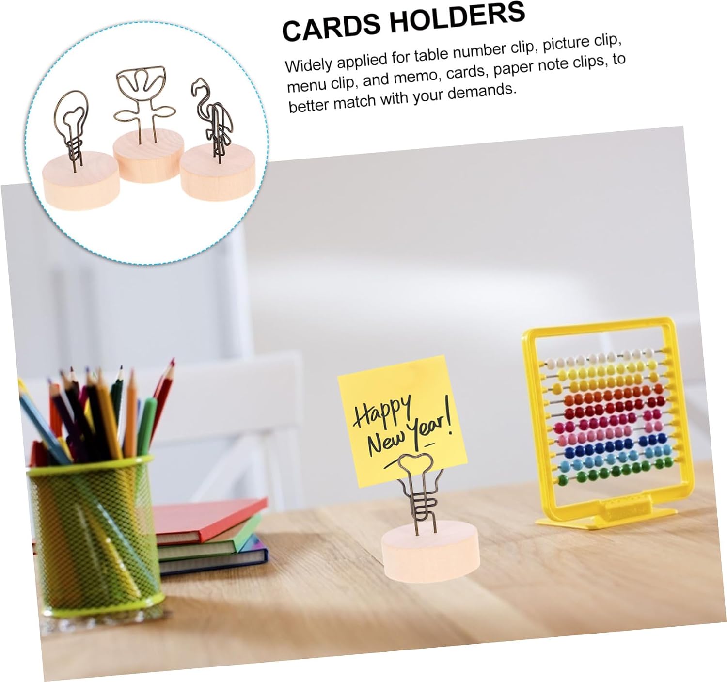 Lurrose 12Pcs Retro Wood Base Photo Holder Clips Cute Desktop Memo Clip Stand for Photos Cards and Notes for Home Decor Weddings and Office Use