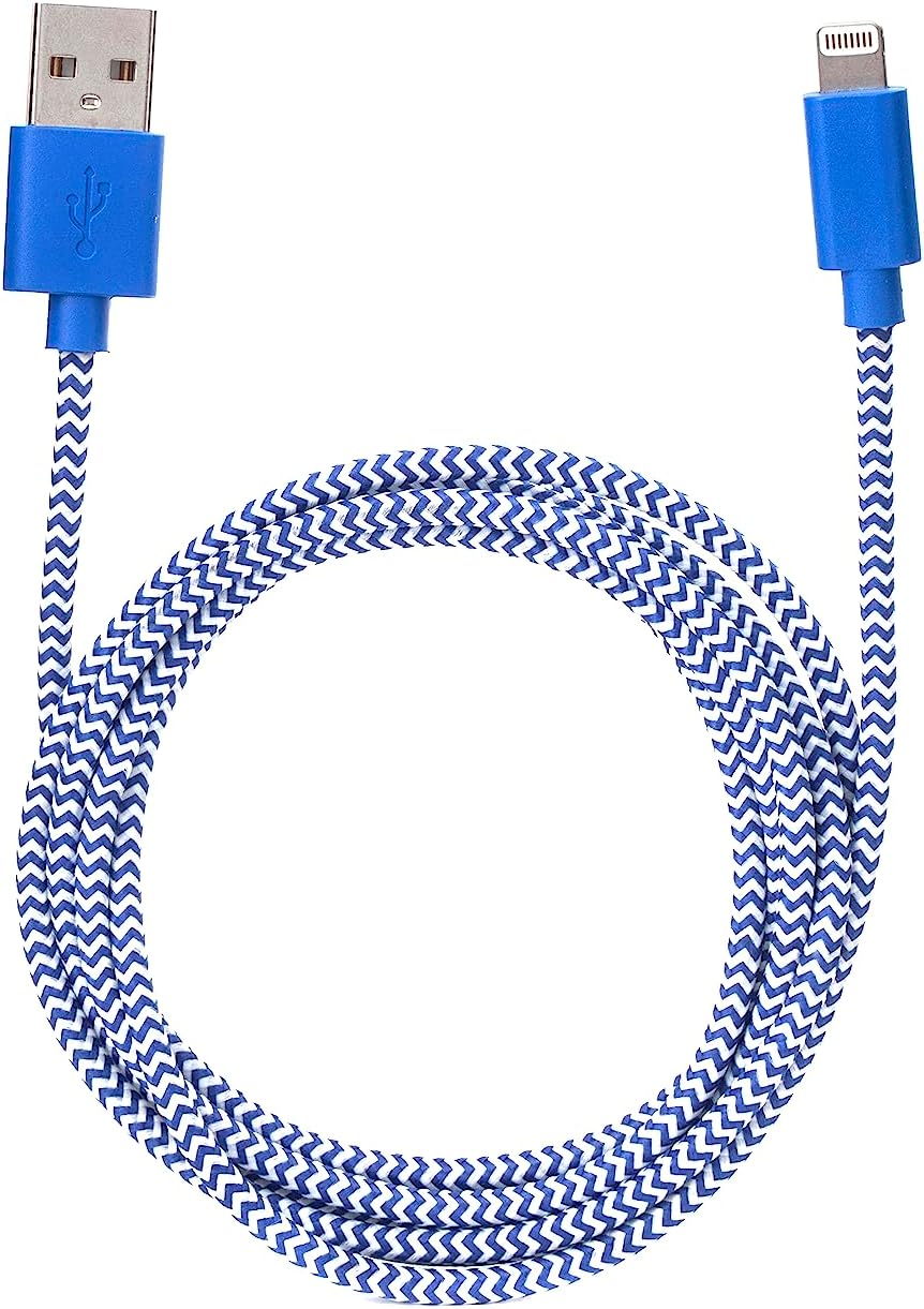 Kikkerland Cotton Braided Phone Cord, Blue and White
