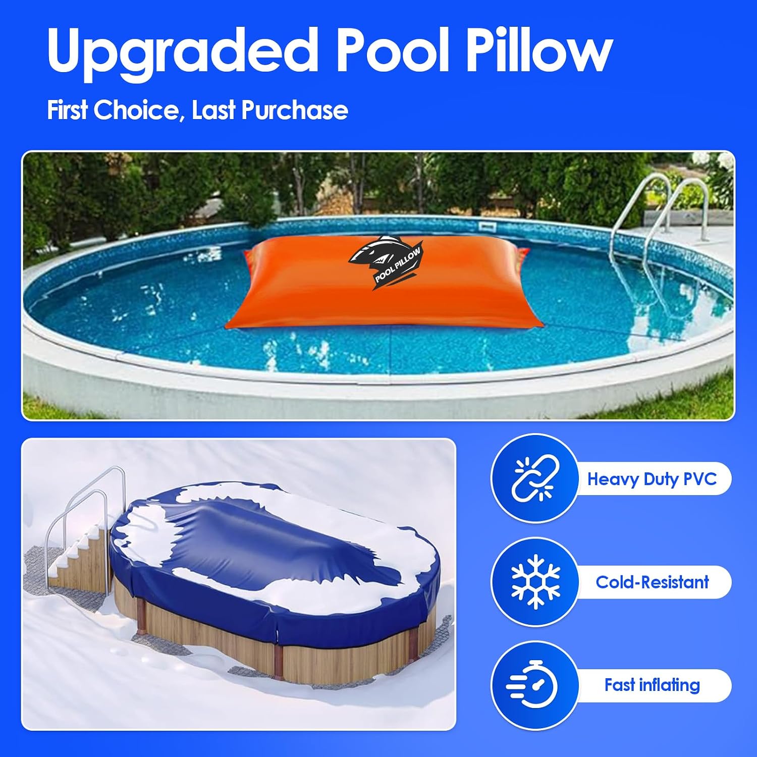 4x8 Pool Pillows for Above Ground Pools, Heavy Duty Winter Pool Cover Pillow, 0.5mm PVC (27 Gauge) with 65ft Rope, Cold Resistant for Winterizing (4 x 8 ft)