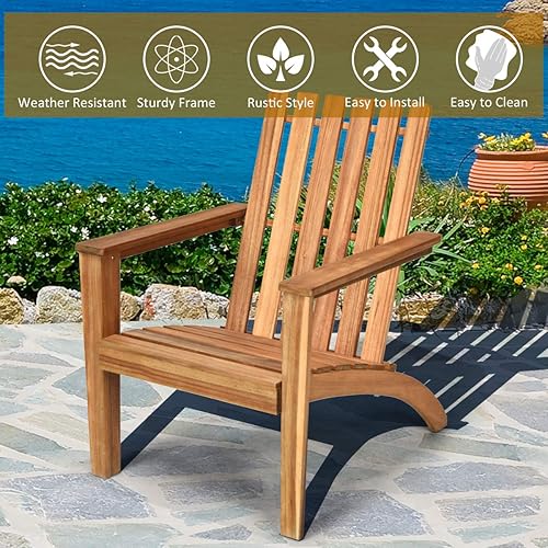 Miniatura 5 de Giantex Adirondack - Juego de 4 sillas de madera de acacia para exteriores, capacidad de peso de 350 libras, sillas de fogata resistentes a la