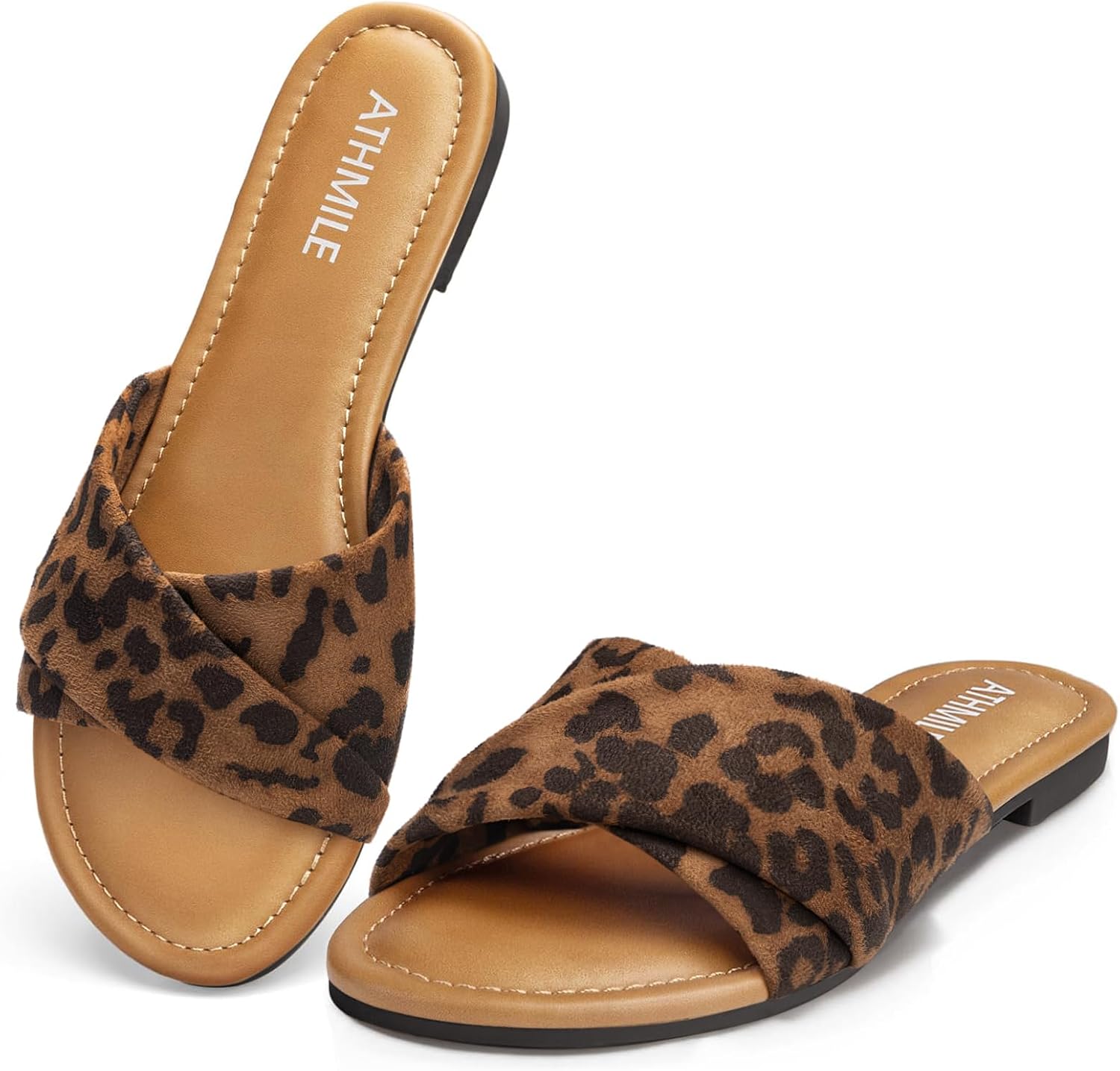 ATHMILE Sandals for Women 2026 Dressy Summer Flat Comfortable Fashion Beach Cute Ladies Slides Leather Casual Dress Women's Sandals Size 6-11