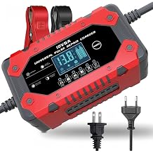 12V 6A Battery Charger for Husqvarna 701 Enduro Intelligent Car & Motorcycle Battery Charger with LCD Display, Auto Stop, Multi-Protection,B Red