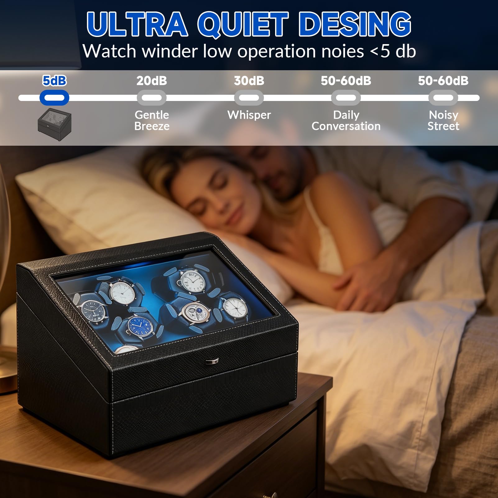 Caricatore automatico per orologi da 6 + 6 orologi, con illuminazione a LED, 4 modalità di rotazione, memory foam antigraffio, motore super silenzioso, cavo di ricarica USB-C