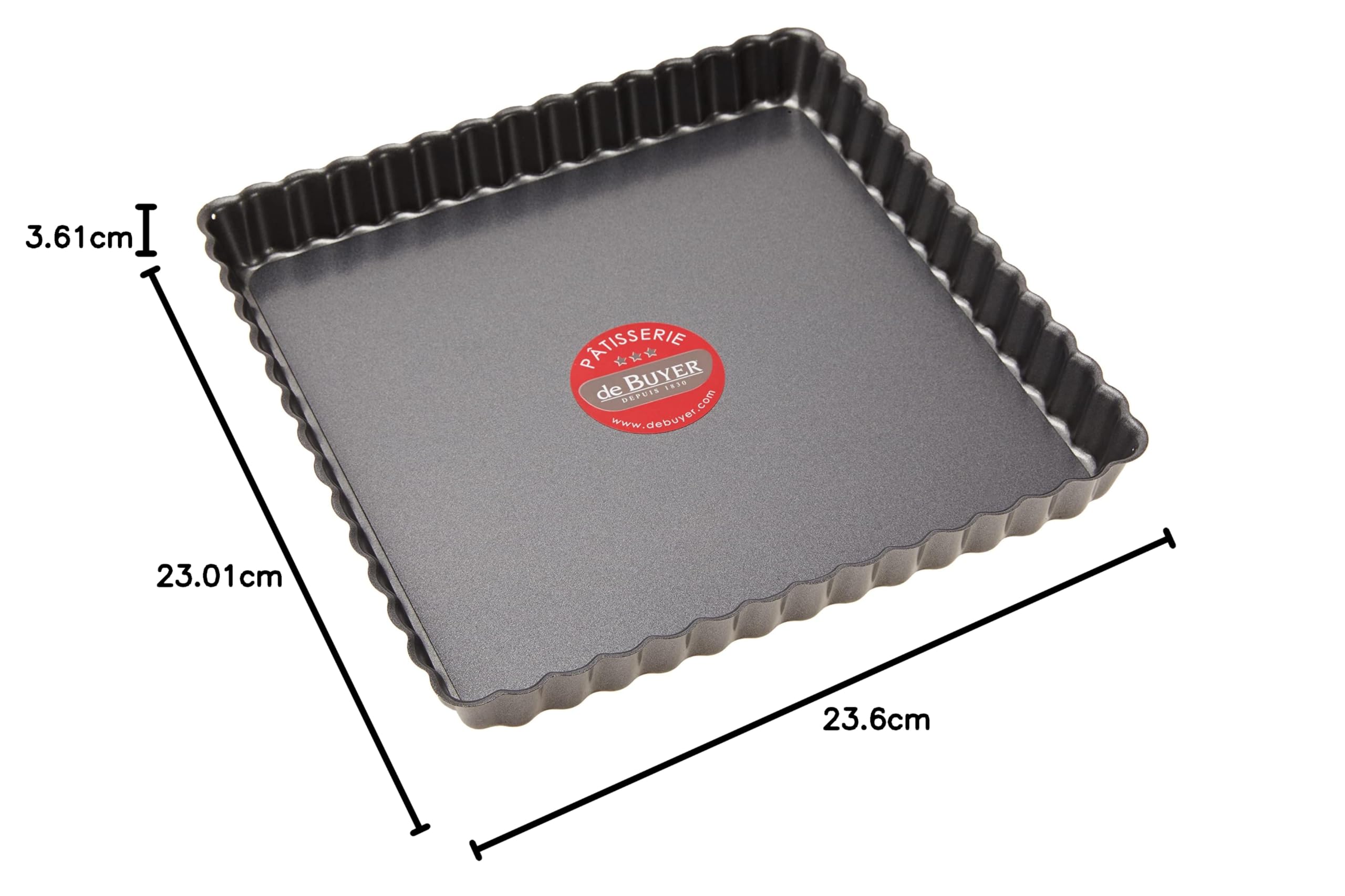 De Buyer - Moule à tarte carré à fond amovible en acier antiadhésif - 23 x 23 cm -, Noir