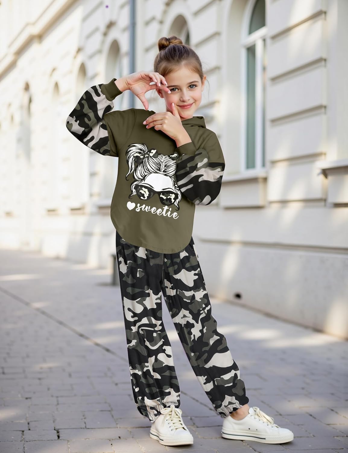 Girls Fall Outfits Sweetie-girl Hoodie Top and Camouflage Legging Pants 2PCS Girls' Clothing Sets Size 6-16 - Image 2