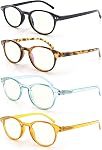 Blue Lunettes de lecture à bloc lumineux Femmes Dames Petits lecteurs ronds +0.75 Verres pour petite tête/façade noir/tortoise/bleu transparent et orange paquet de 4