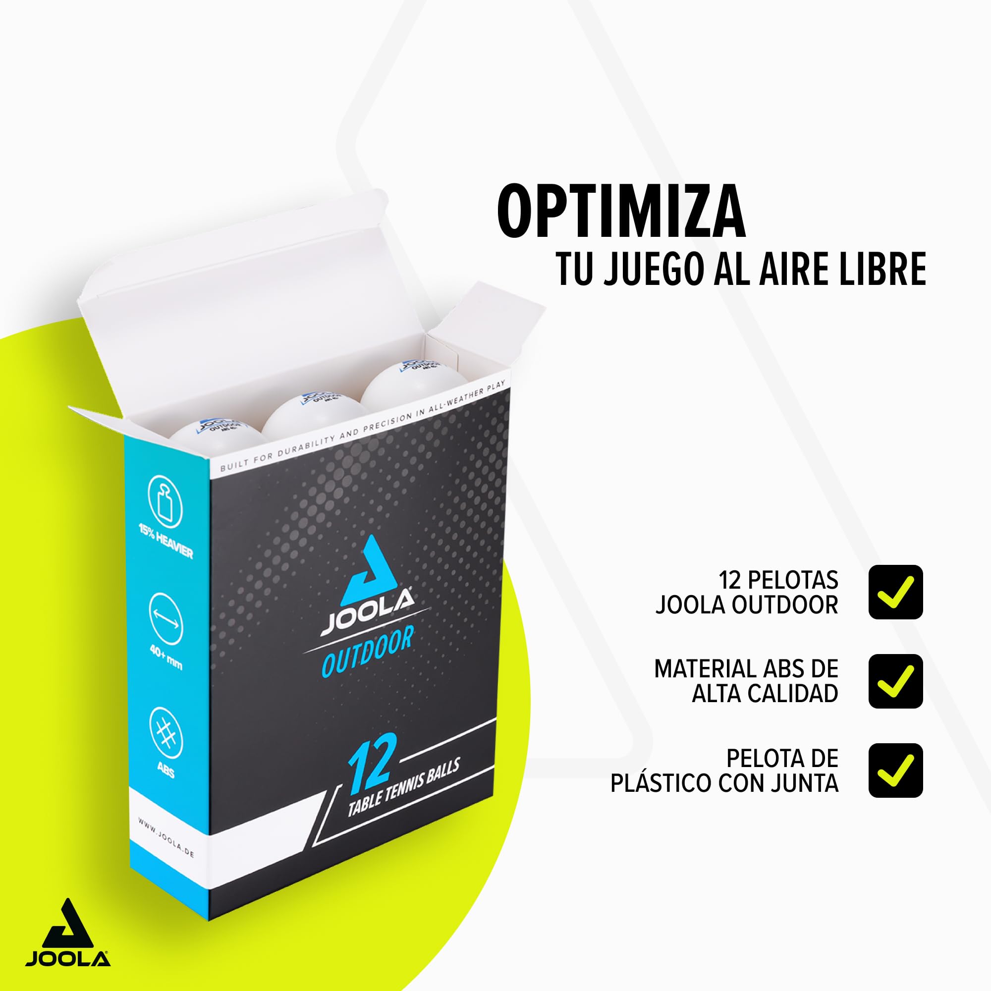 JOOLA Pelotas de Tenis de Mesa para Exteriores 40+ mm Resistentes a la Intemperie Paquete de 12 Unidades Blanco