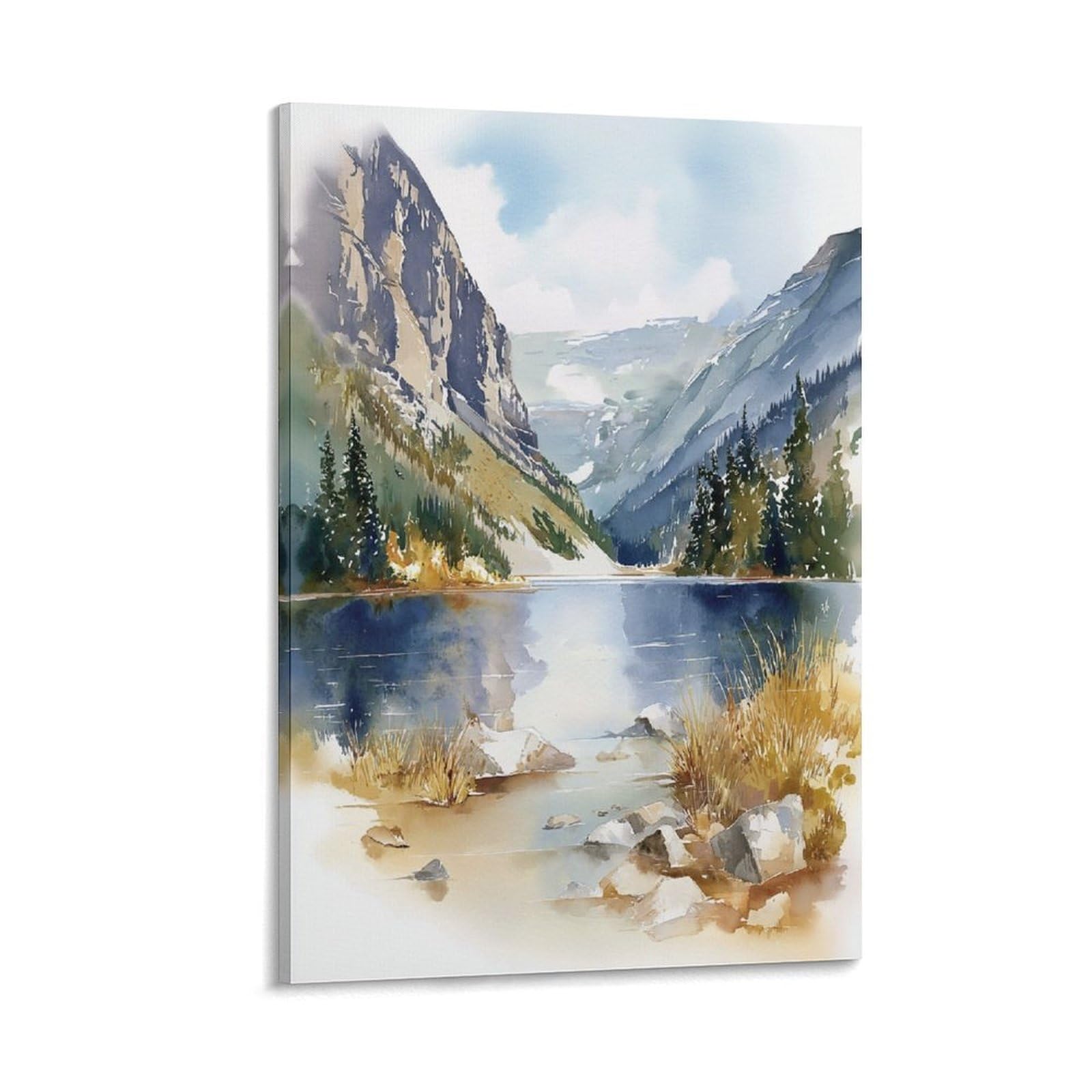 XWYMXZ Lake Louise Watercolor Tree 24x36inch(60x90cm) Vintage Travel Poster Watercolor Canvas Art