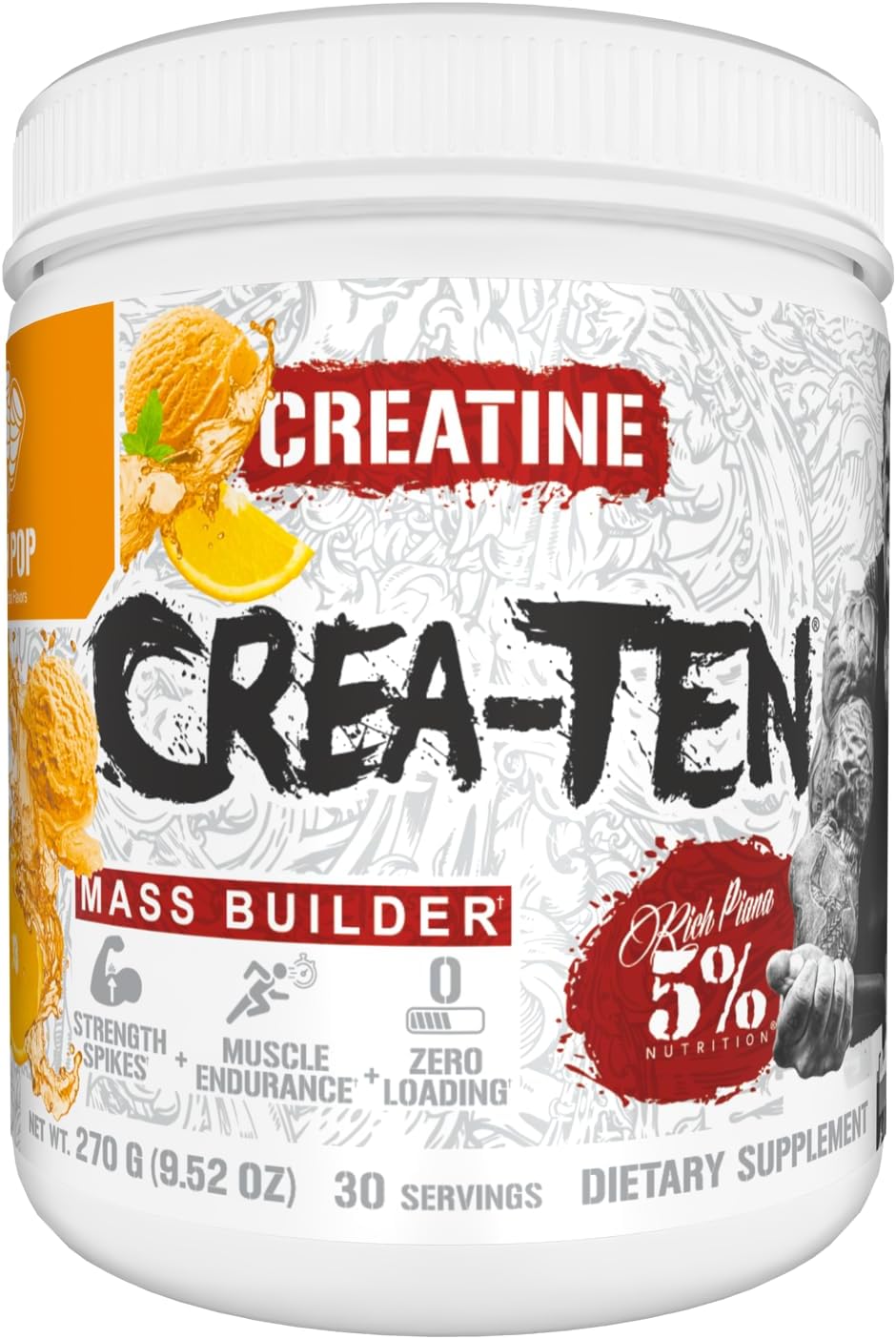 5% Nutrition CreaTEN Creatine Complex + Accelerators | Flavored Creatine Powder for Muscle Gain | Max Power, Strength, Endurance, & Recovery (Push Pop)
