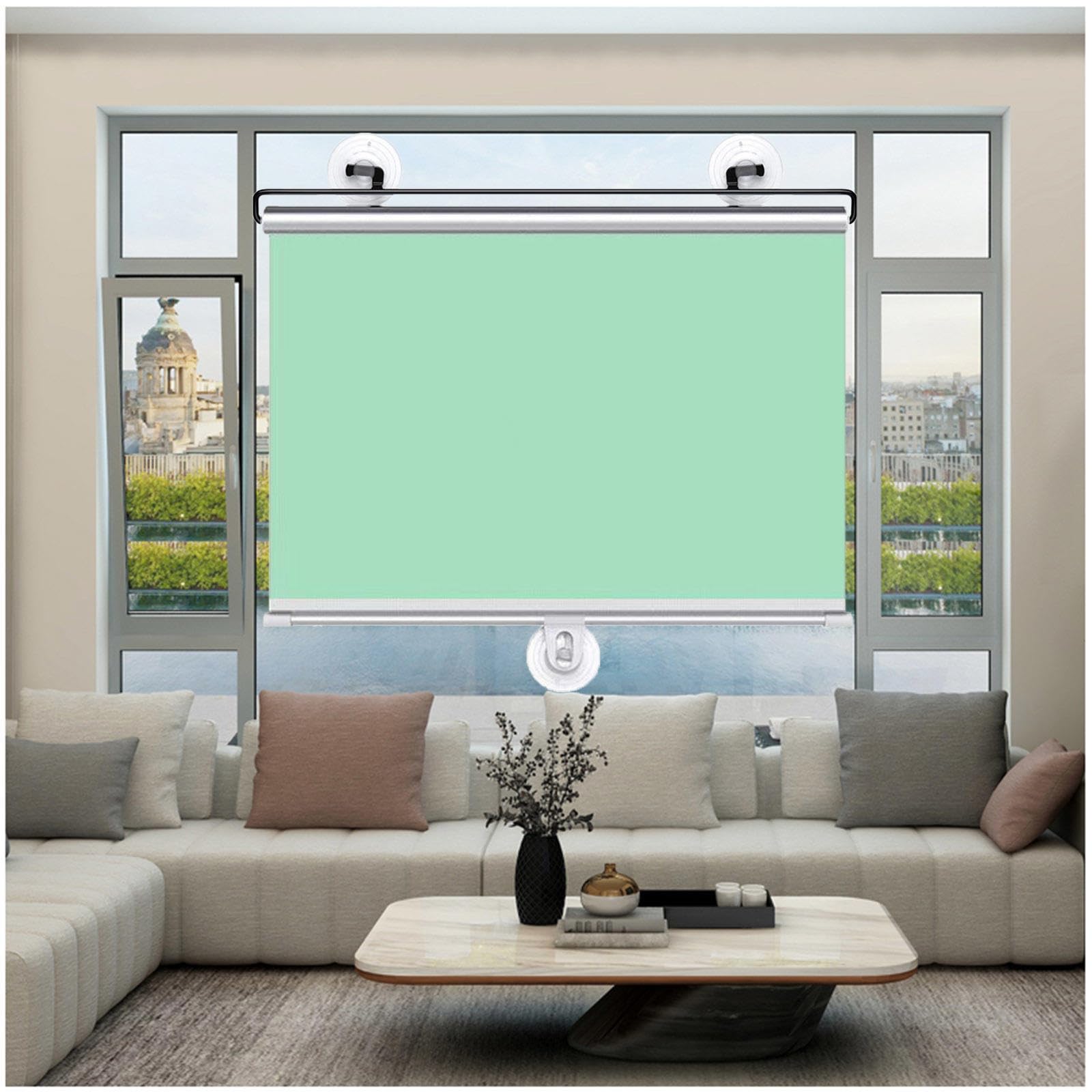 Suction Cup Blackout Roller Shades for Windows, Automatic Retractable Sunshade Roller Blinds, Temporary Privacy Blinds No Drilling, Blackout Curtains 40–80cm Wide,green-68x125cm/26.8 * 49in
