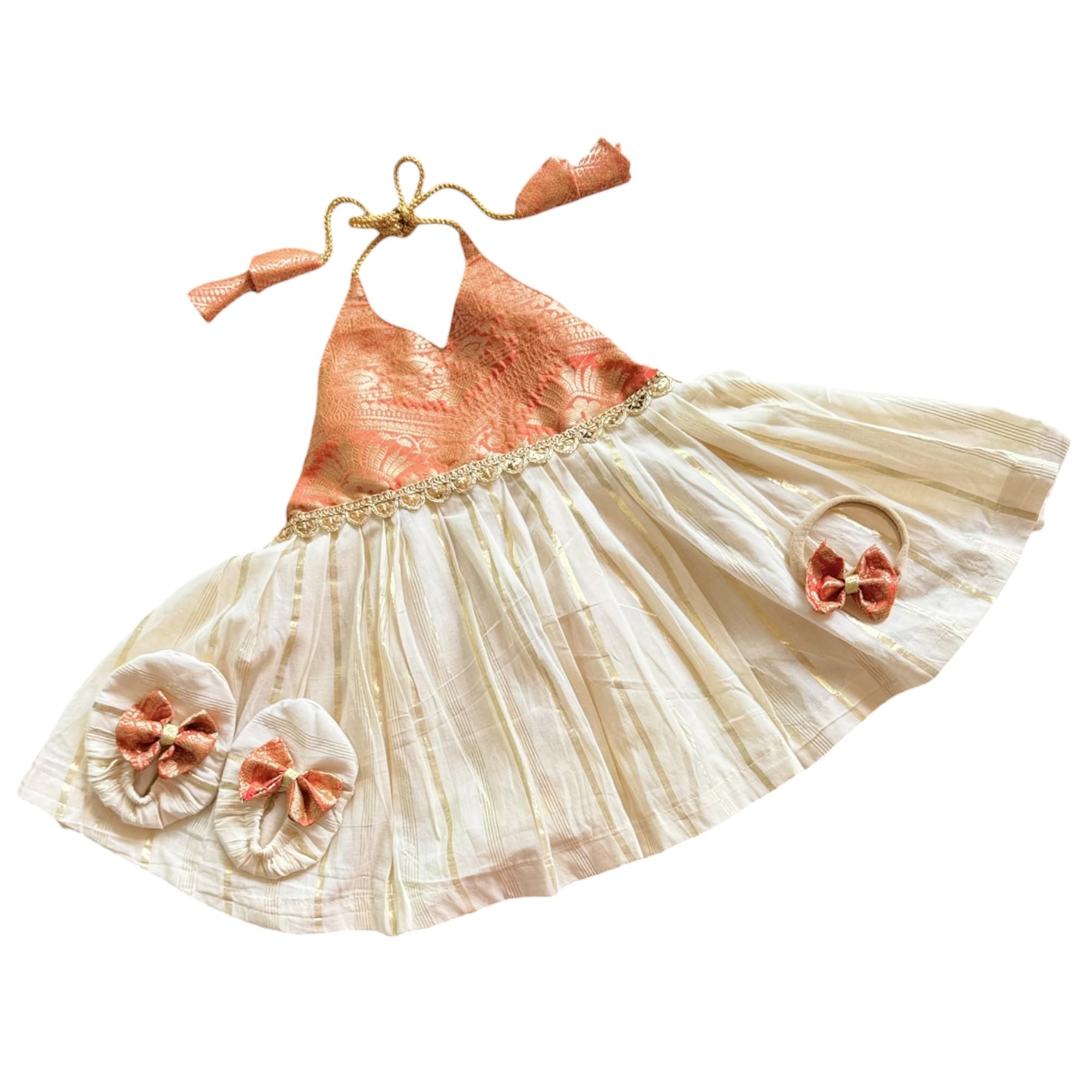 picksparrow Baby Girl Halter Neck Frock in Premium Cotton Lurex, Comfortable Ethnic Design for Functions-picture-51