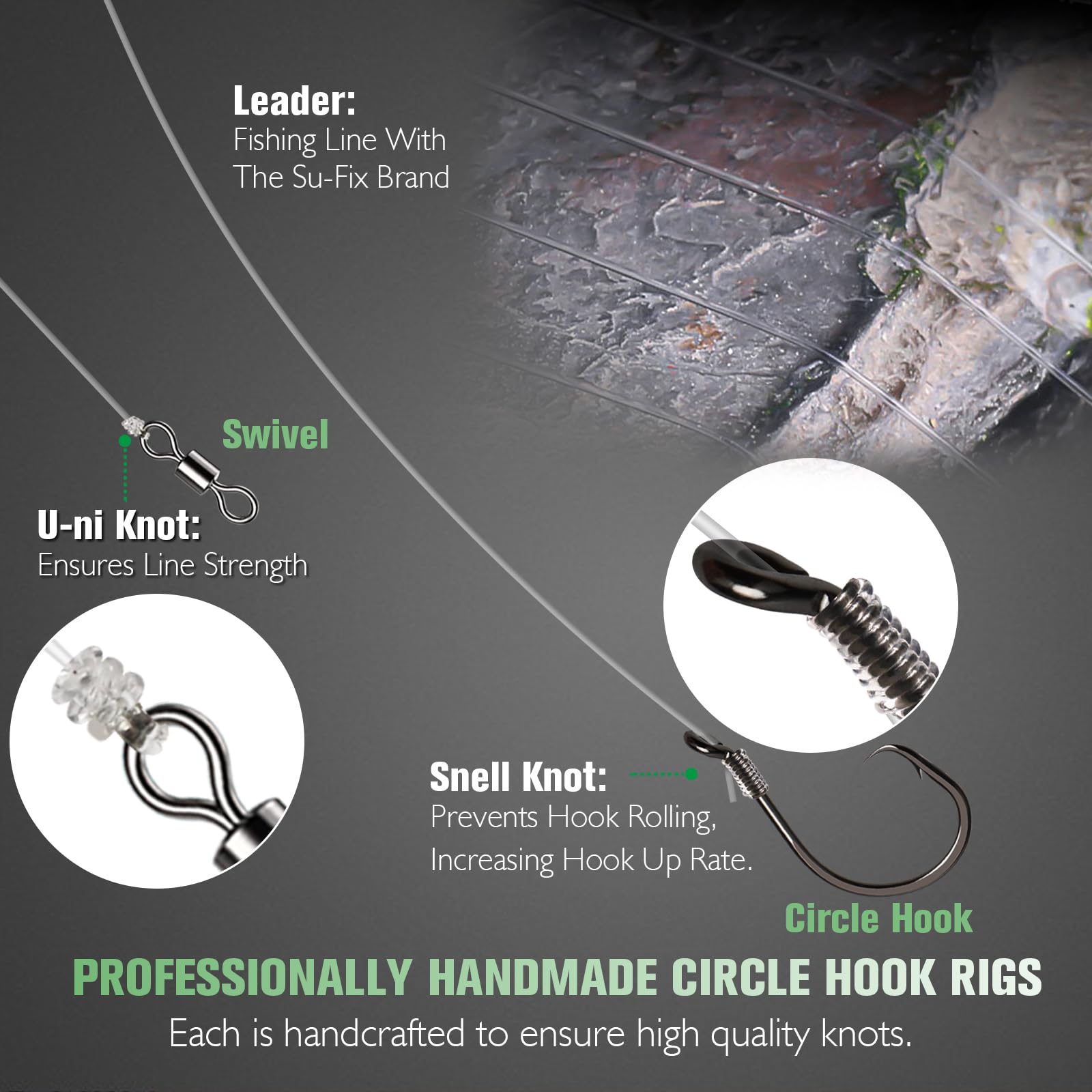 Dovesun 10PCS Pre-Rigged Catfish Rig Circle/Octopus Hooks Rigs for Catfish Offset Circle Fishing Hooks for Saltwater Freshwater 2/0 3/0 4/0 5/0 6/0 7/0 8/0 10/0
